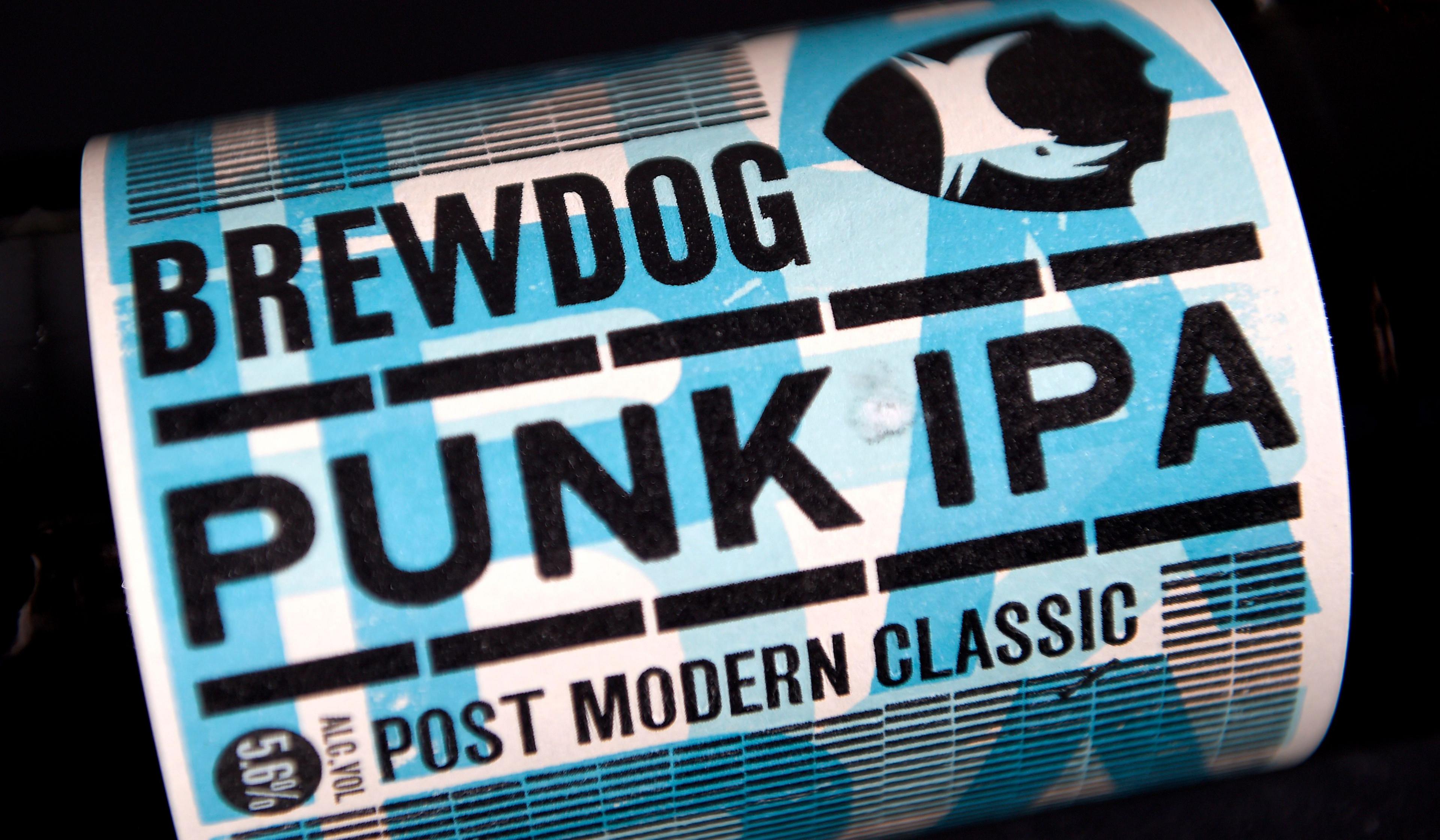 The label on a beer says Brewdog Punk IPA Post Modern Classic.