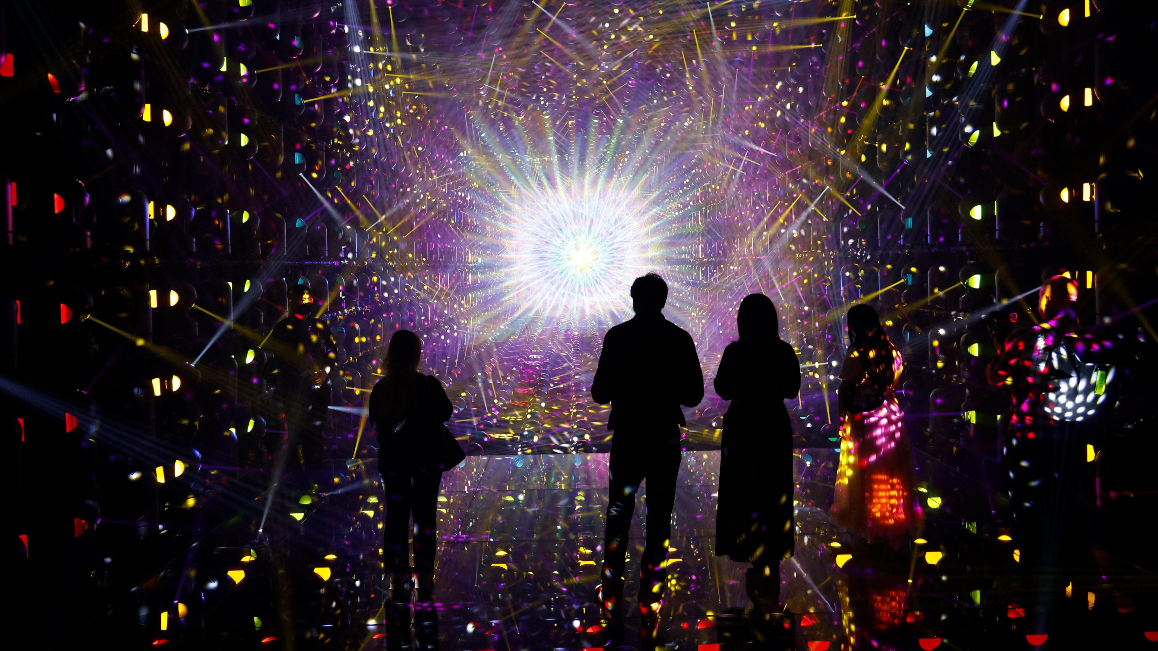 visitors look at a piece at Tokyo's Borderless museum.