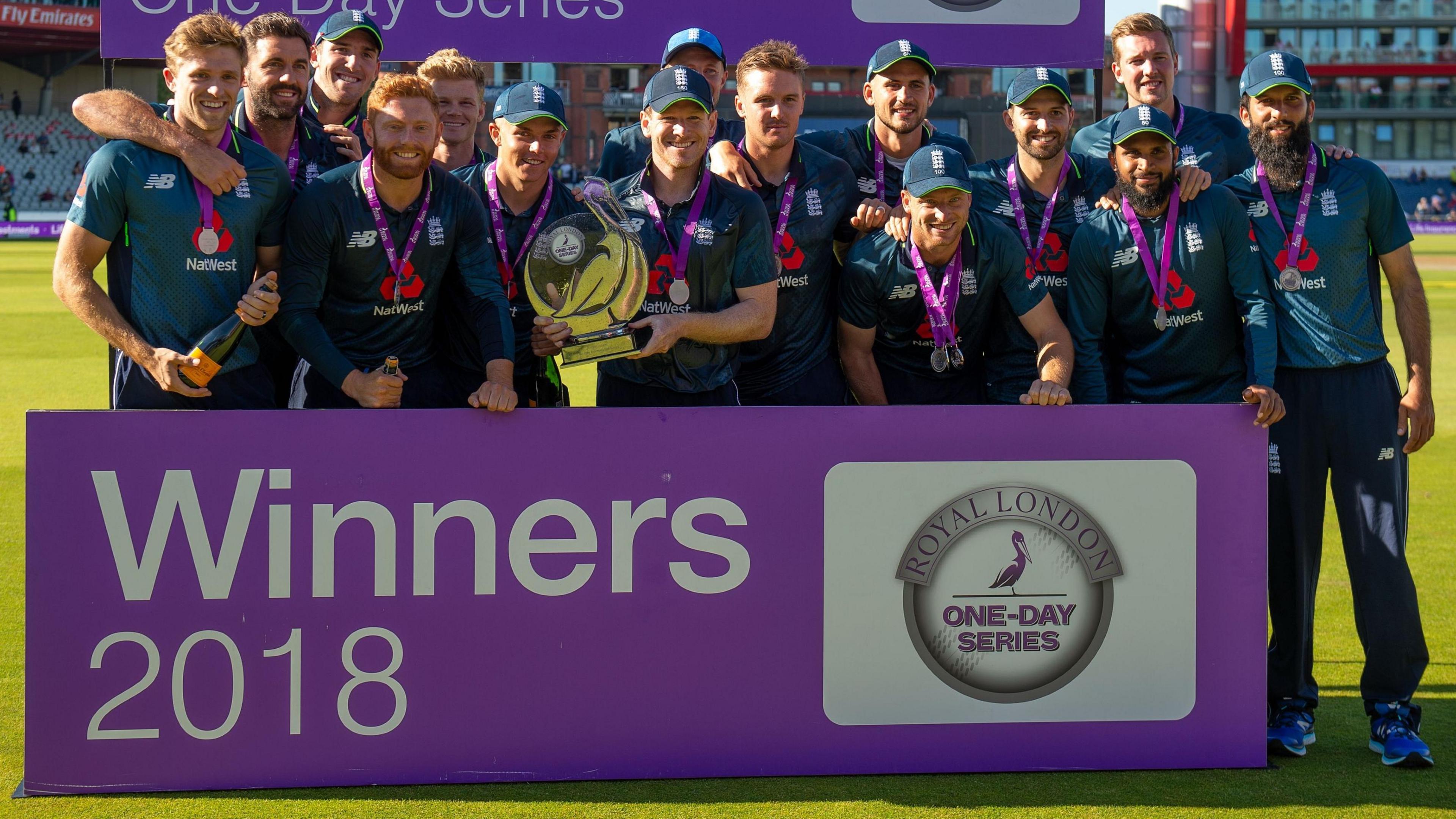 England celebrate winning the 2018 ODI series against Australia 5-0