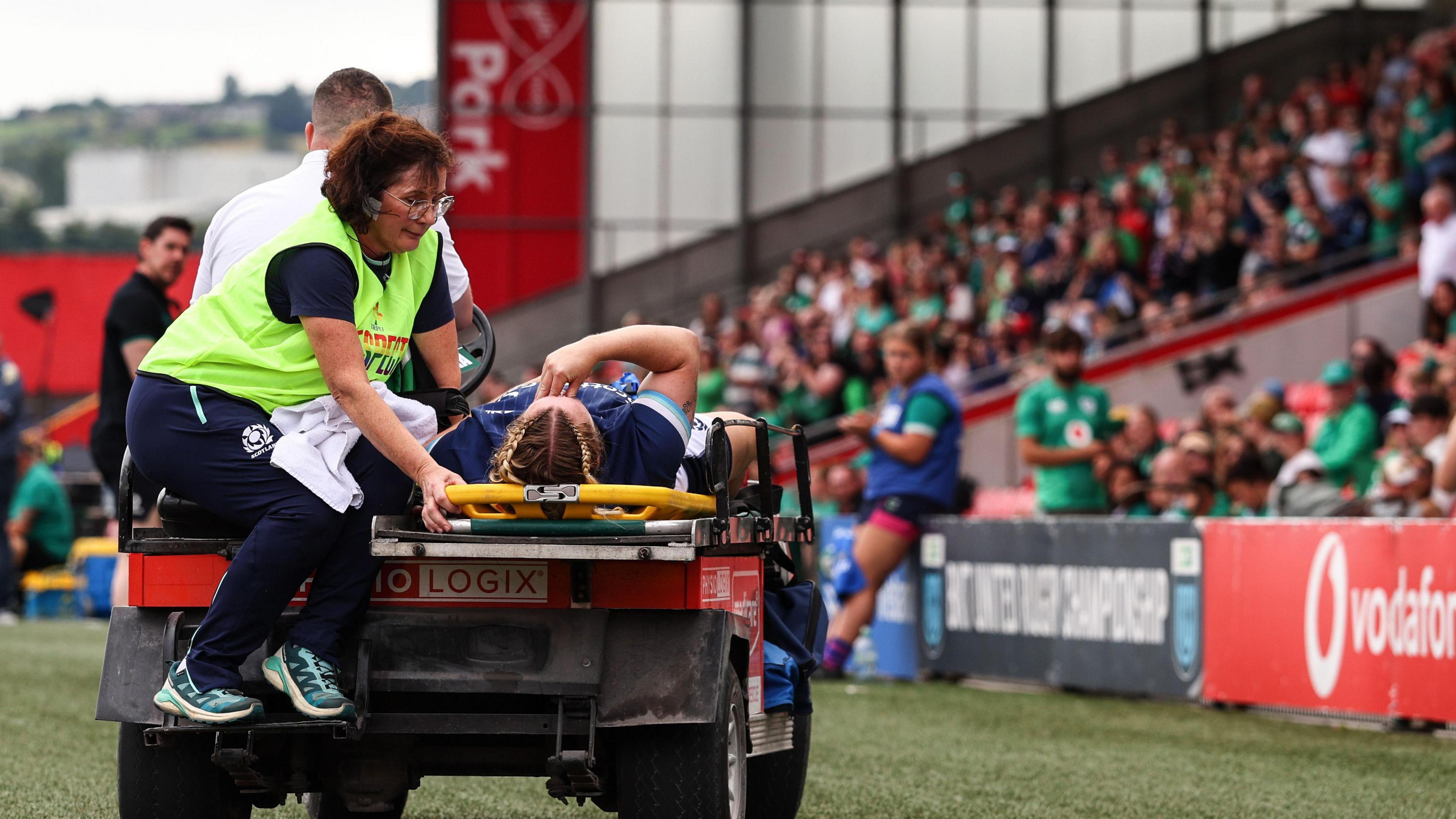 Lana Skeldon is stretchered off
