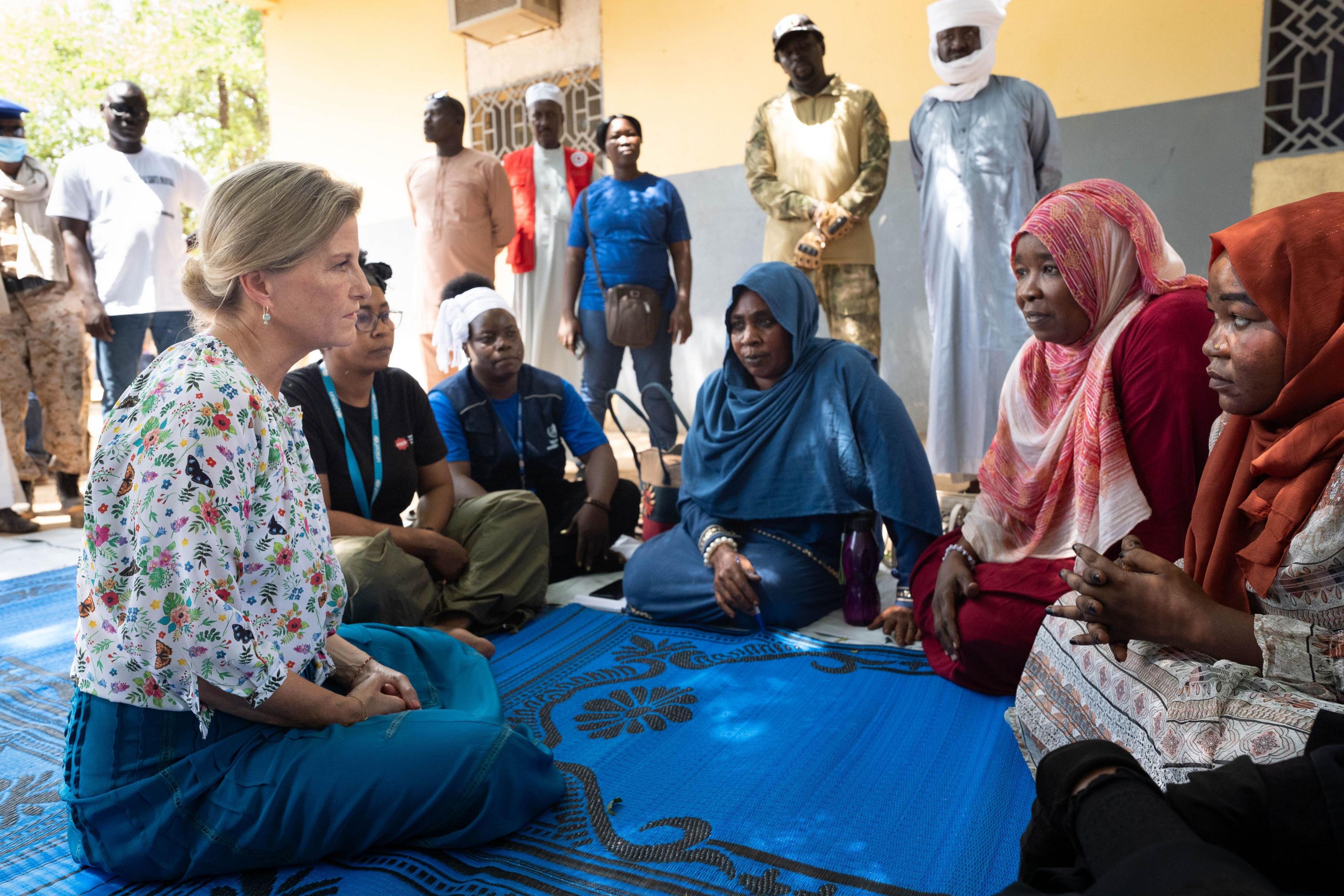 Sophie in Chad meeting women who were refugees from the war in Sudan