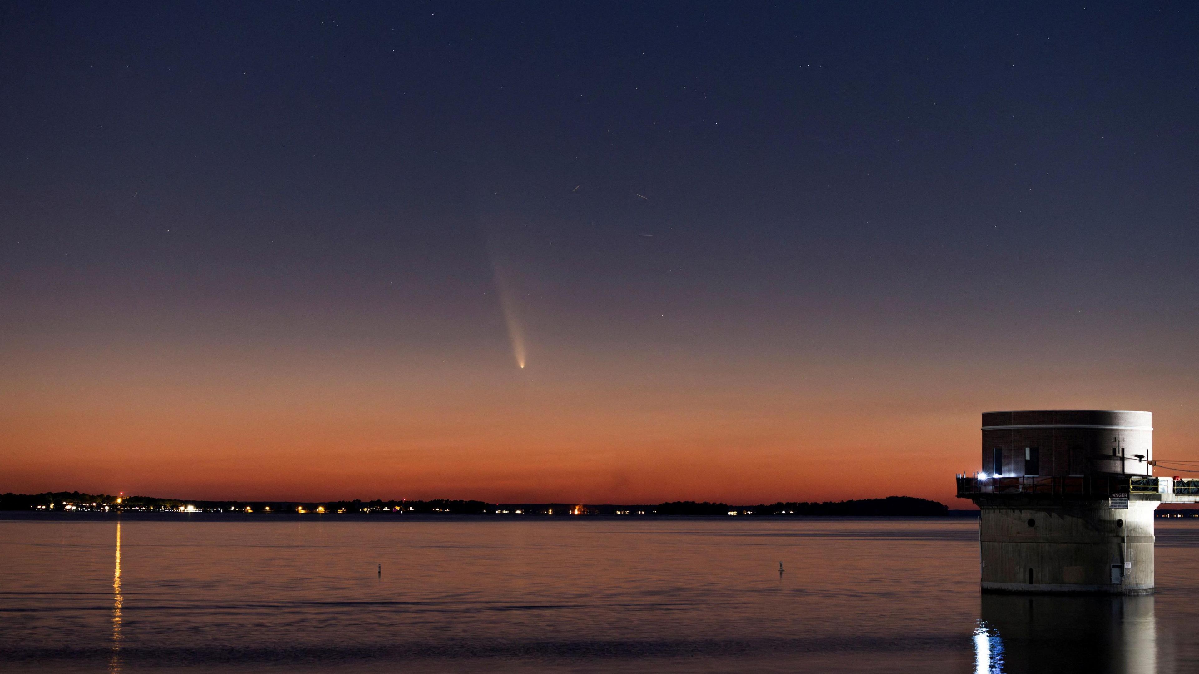 Comet and sunset above the sea in South Coralina.