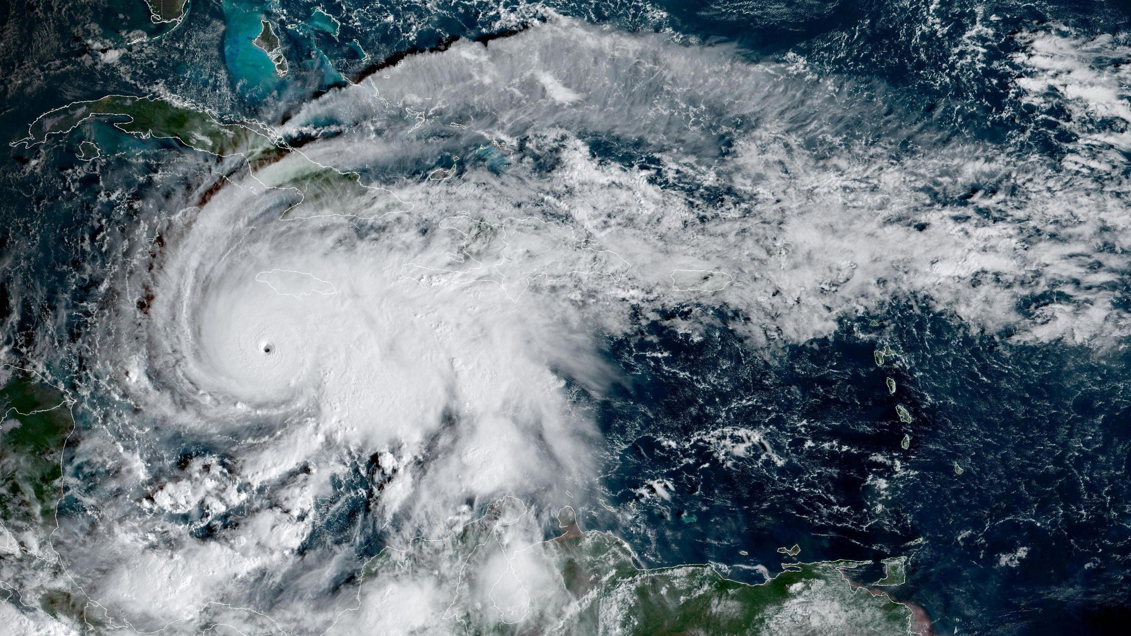 A satellite image of Hurricane Melissa