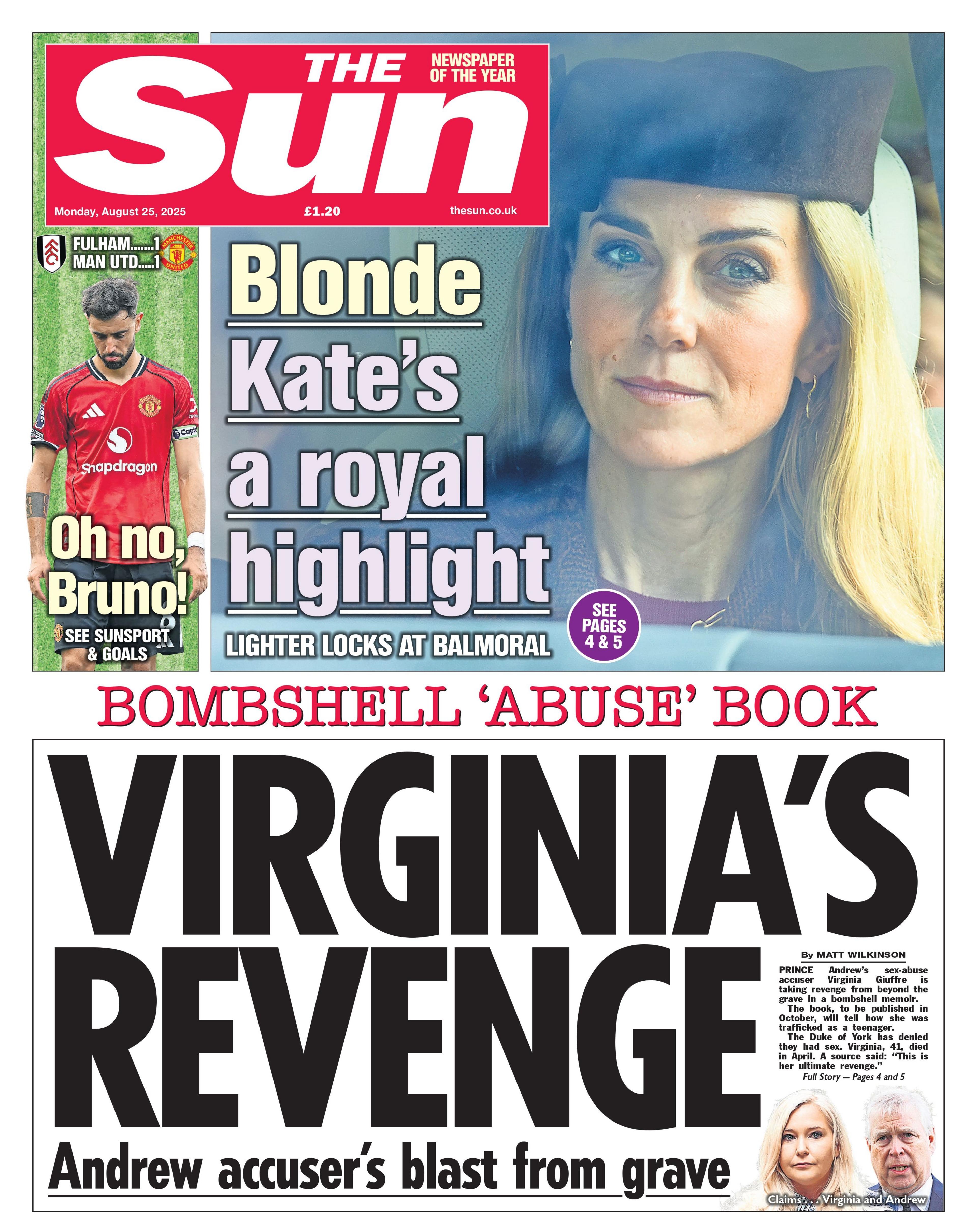 The headline on the front page of the Sun reads: "Virginia's revenge".