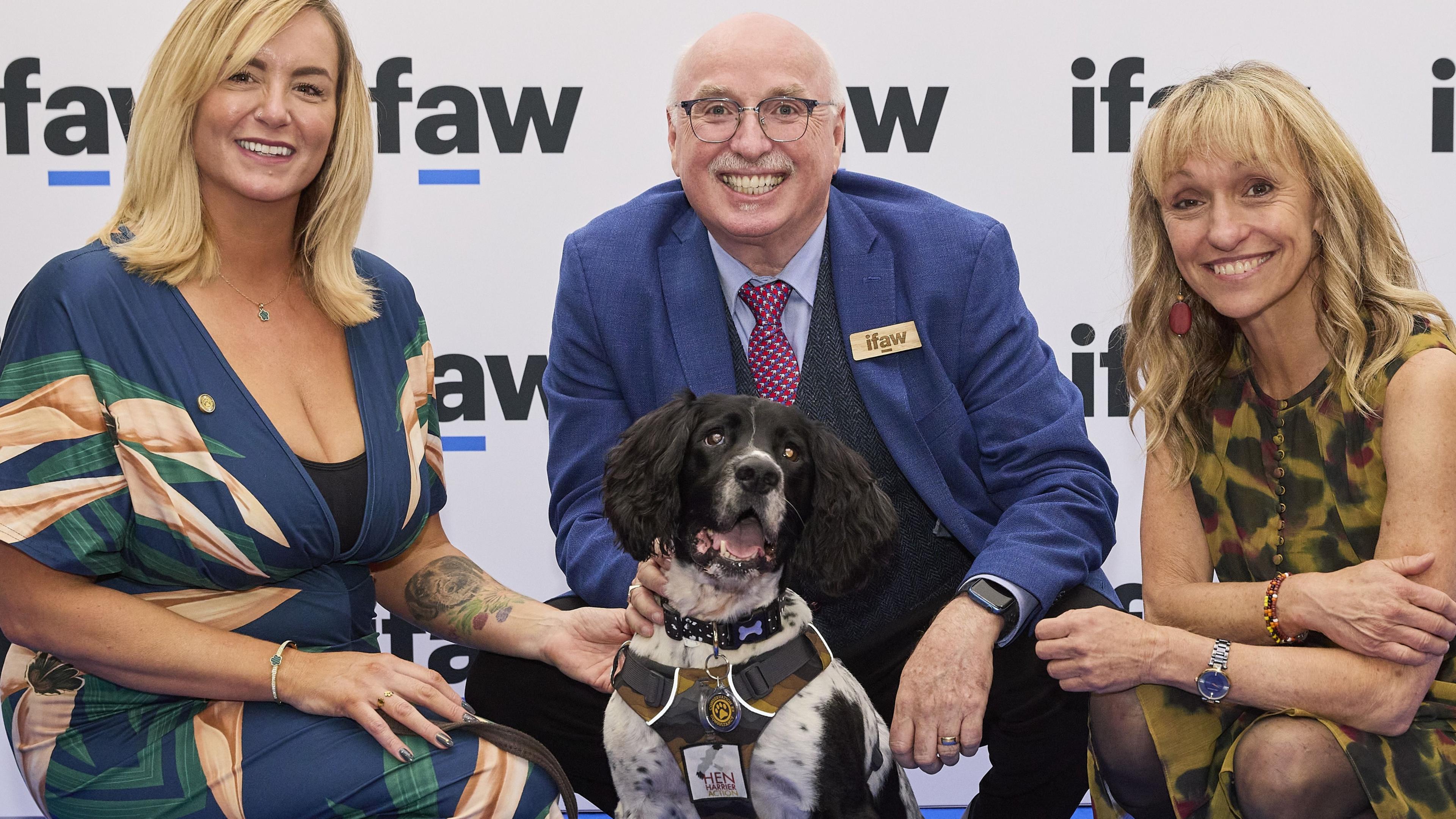 Henry was honoured at the awards, presented by wildlife presenter Michaela Strachan. Pictured at the awards with Louise Wilson, who rescued him, and an unnamed official from the International Fund for Animal Welfare