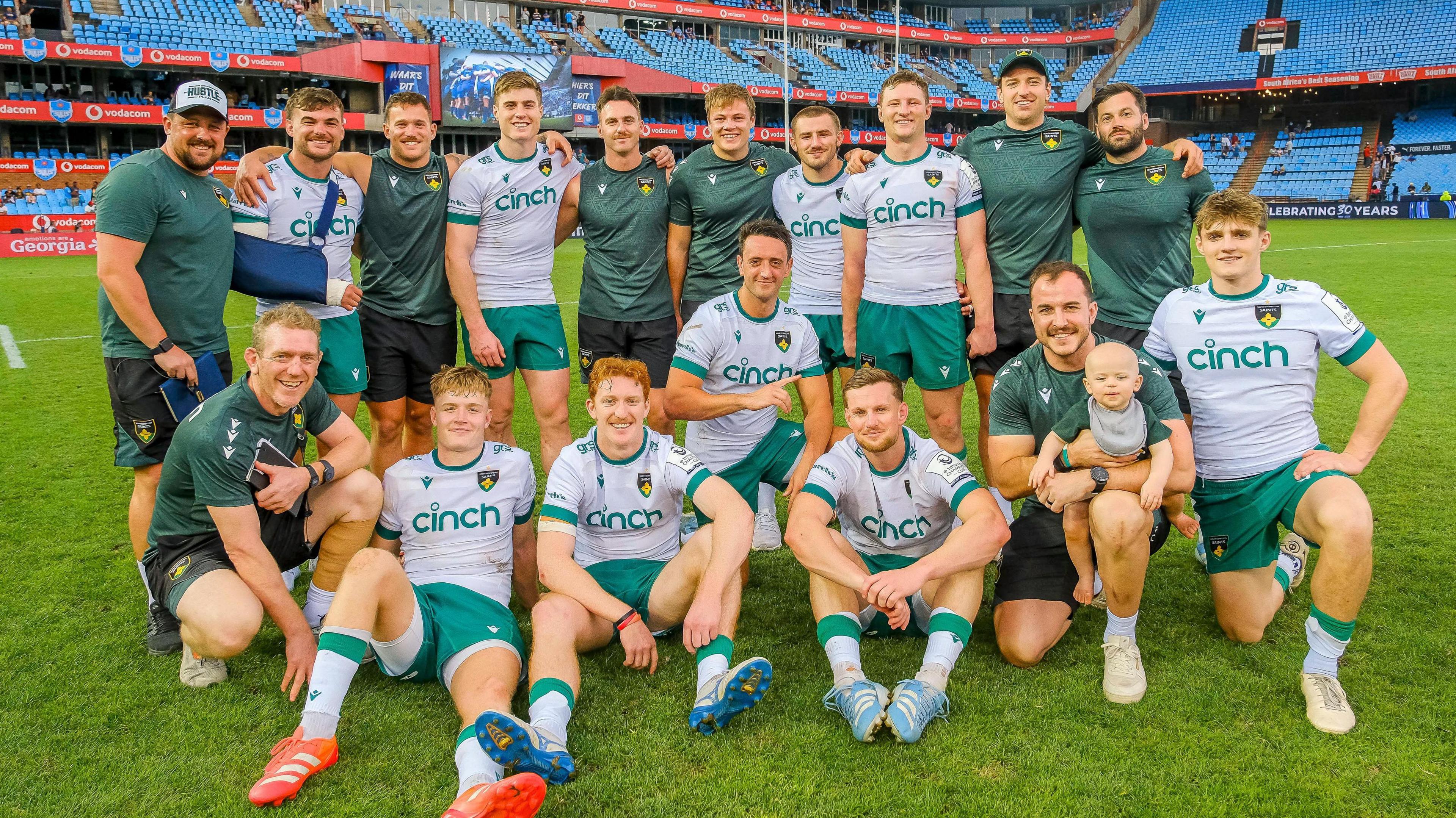 Northampton Saints backs pose for a picture