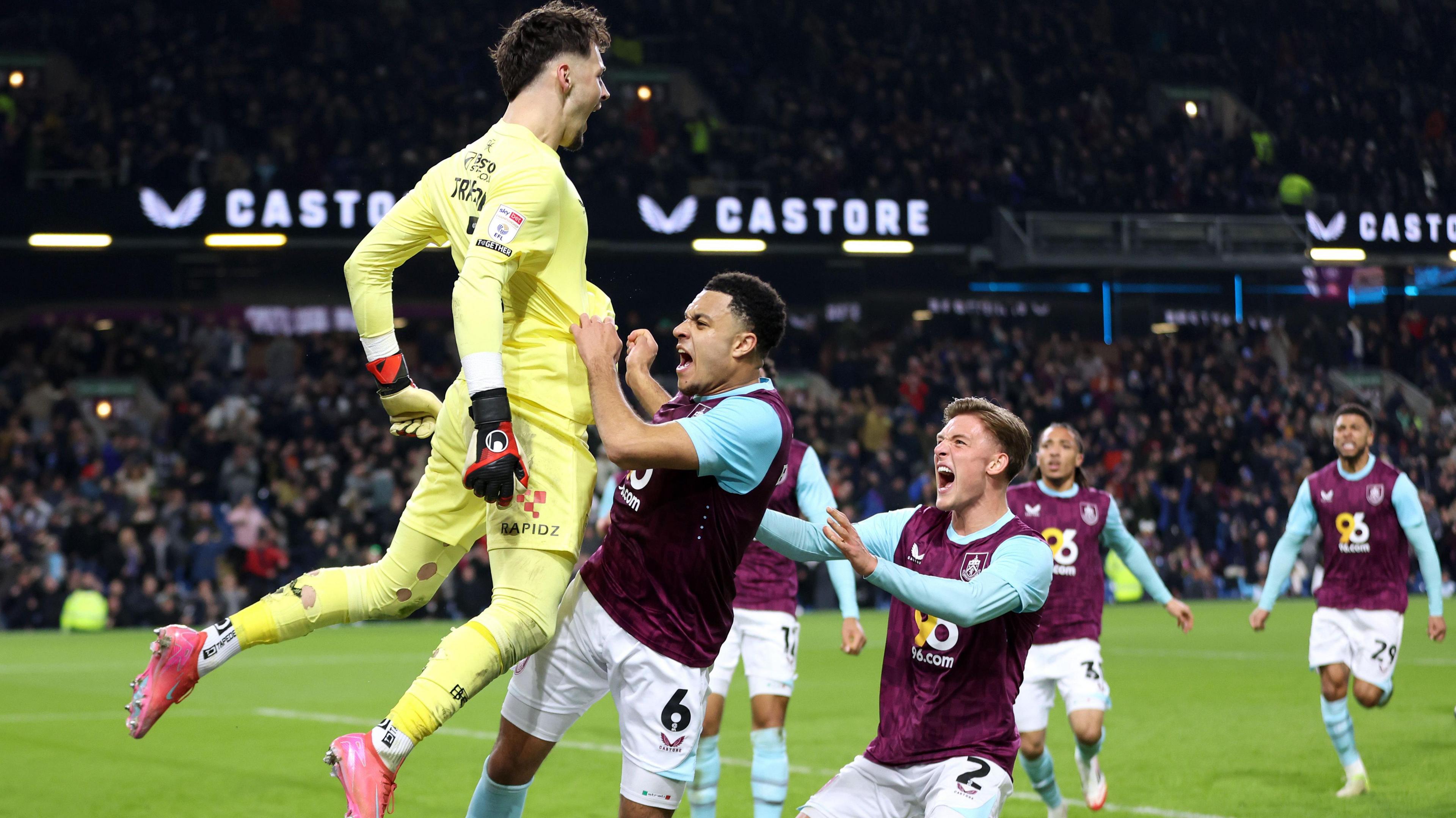 James Trafford celebrates saving a penalty from Sunderland's Wilson Isidor at Turf Moor