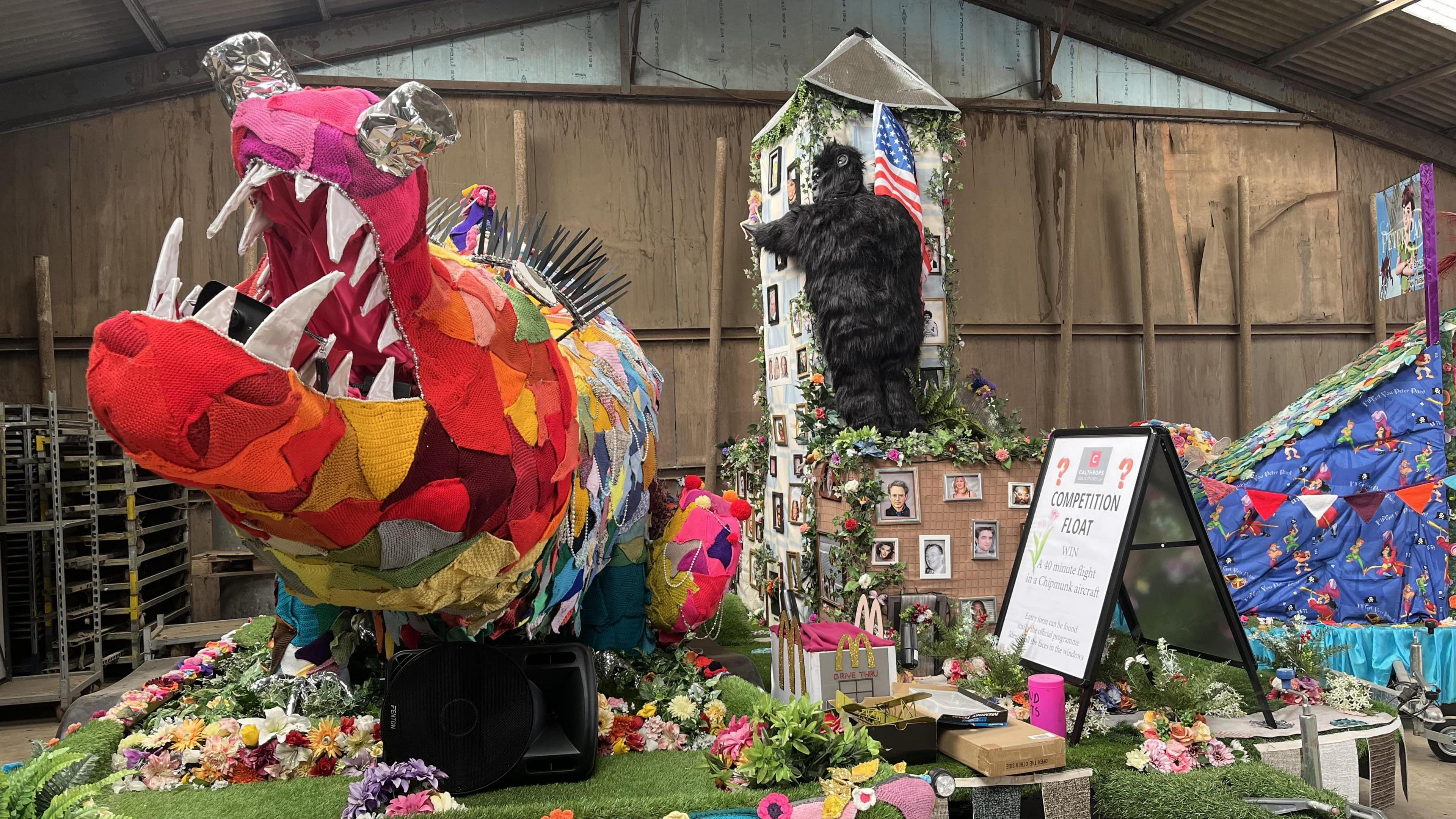 A float being constructed for the Spalding Flower Parade