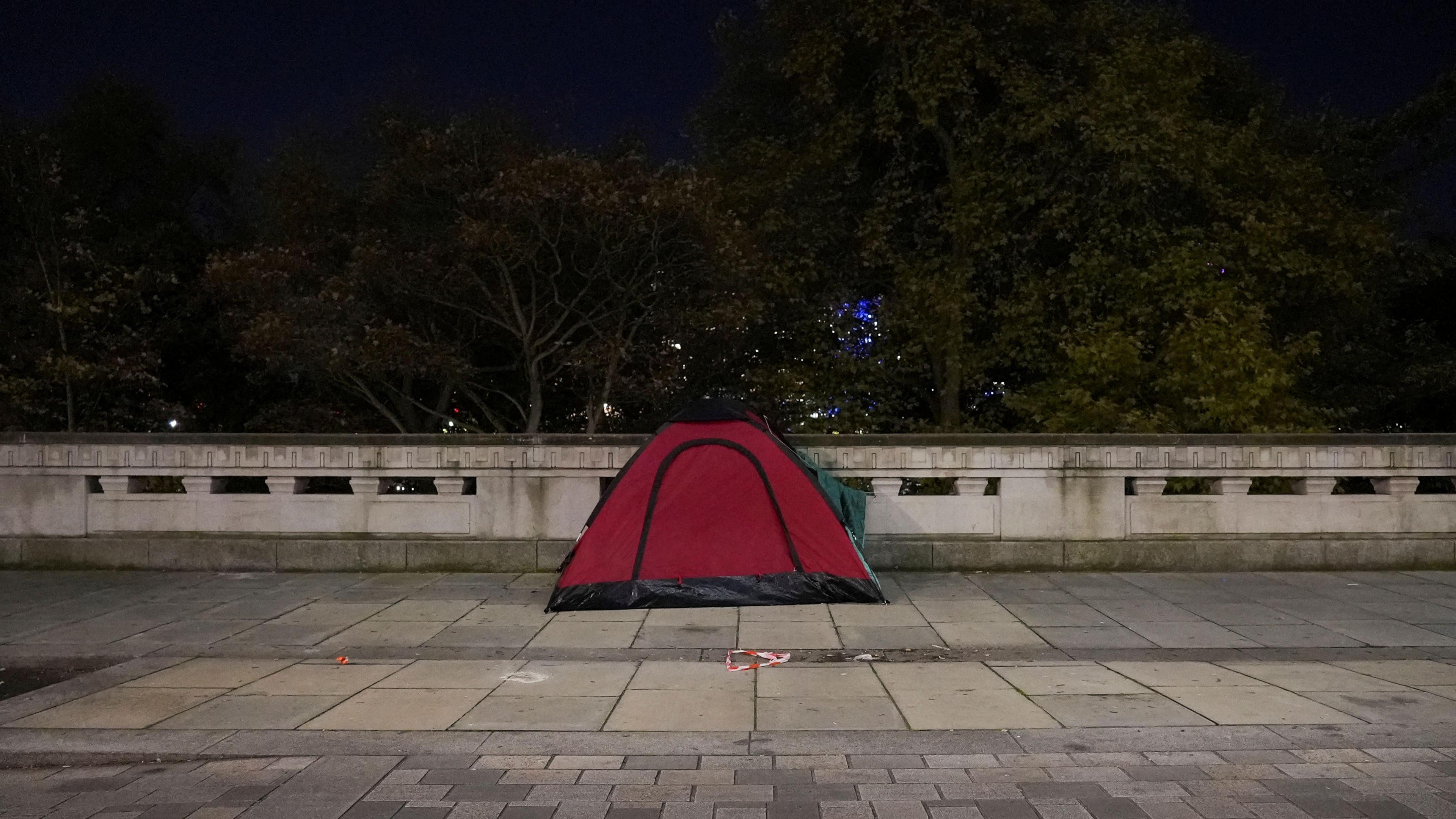 A tent in the middle of a street