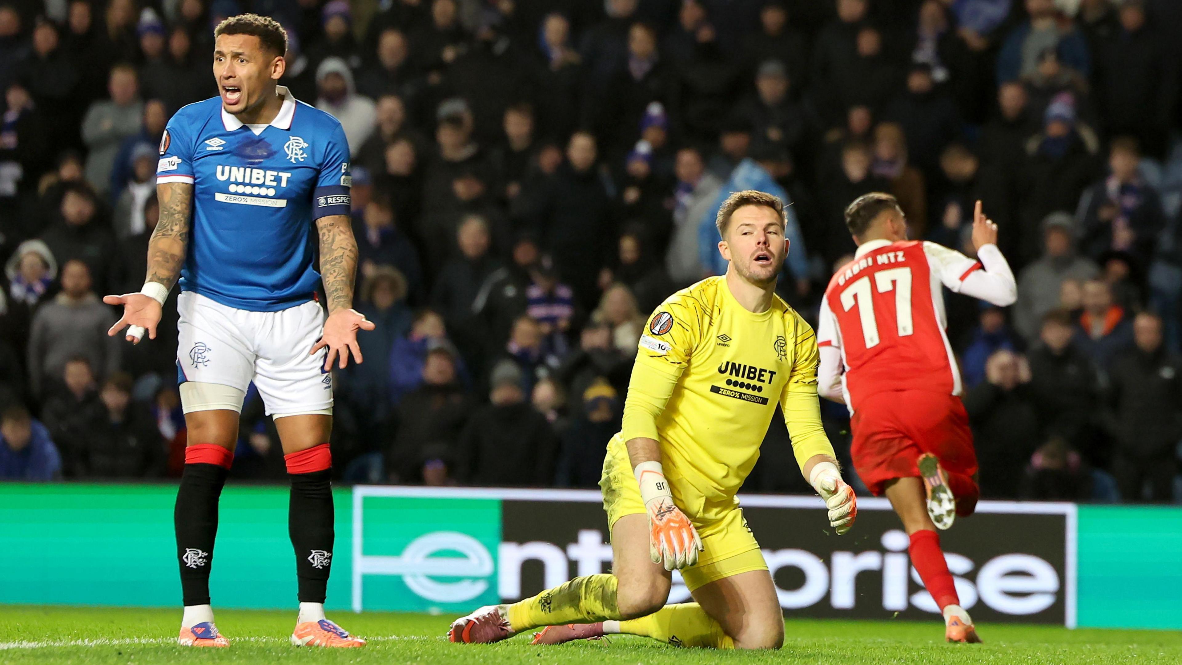 James Tavernier reacts after Sporting Braga score against Rangers 