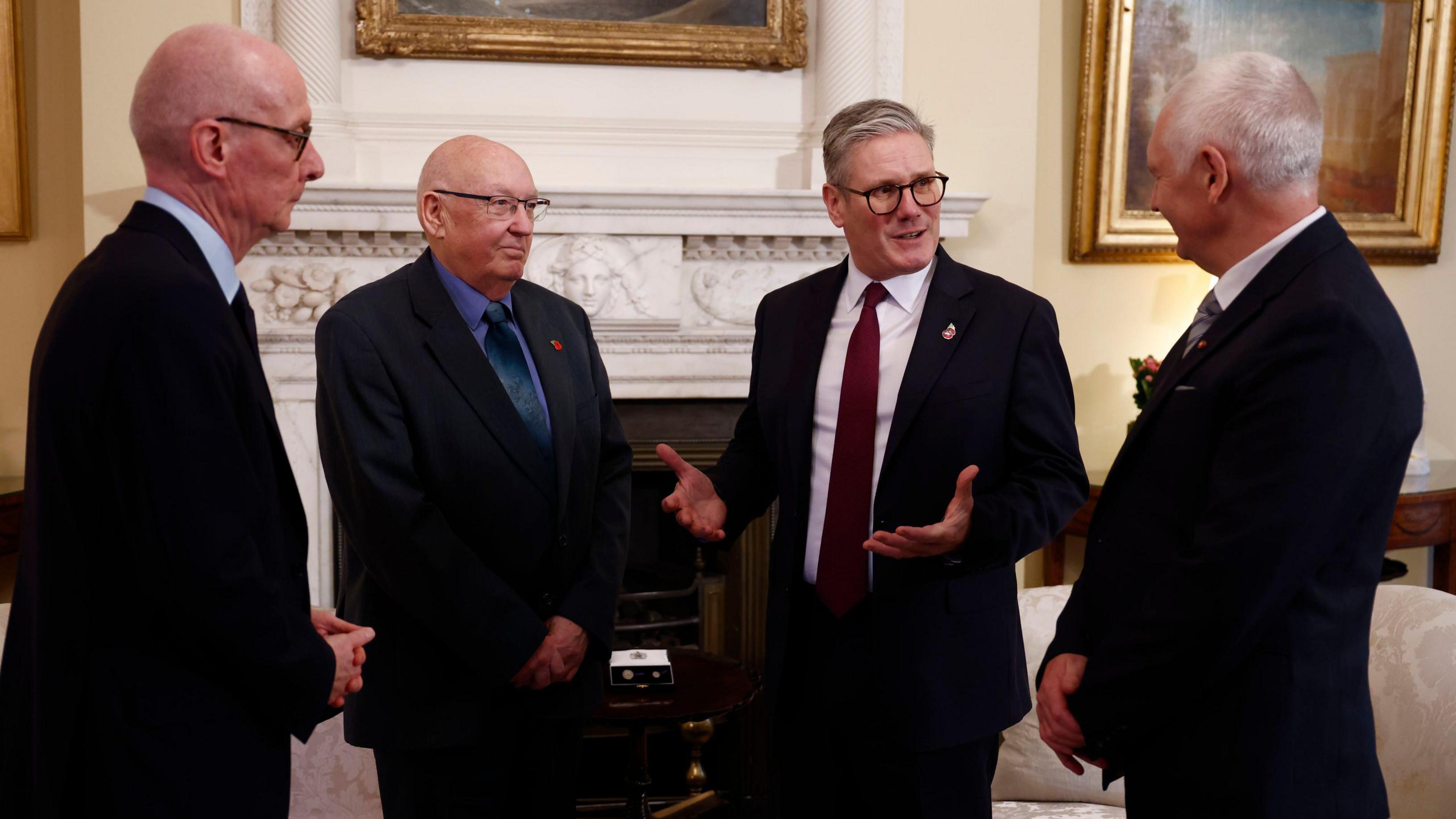 Prime Minister Sir Keir Starmer (second right) and Chancellor of the Duchy of Lancaster Pat McFadden (left) with Elizabeth Emblem campaigners Bryn Hughes (right) and Paul Bone (second left) in 10 Downing Street.