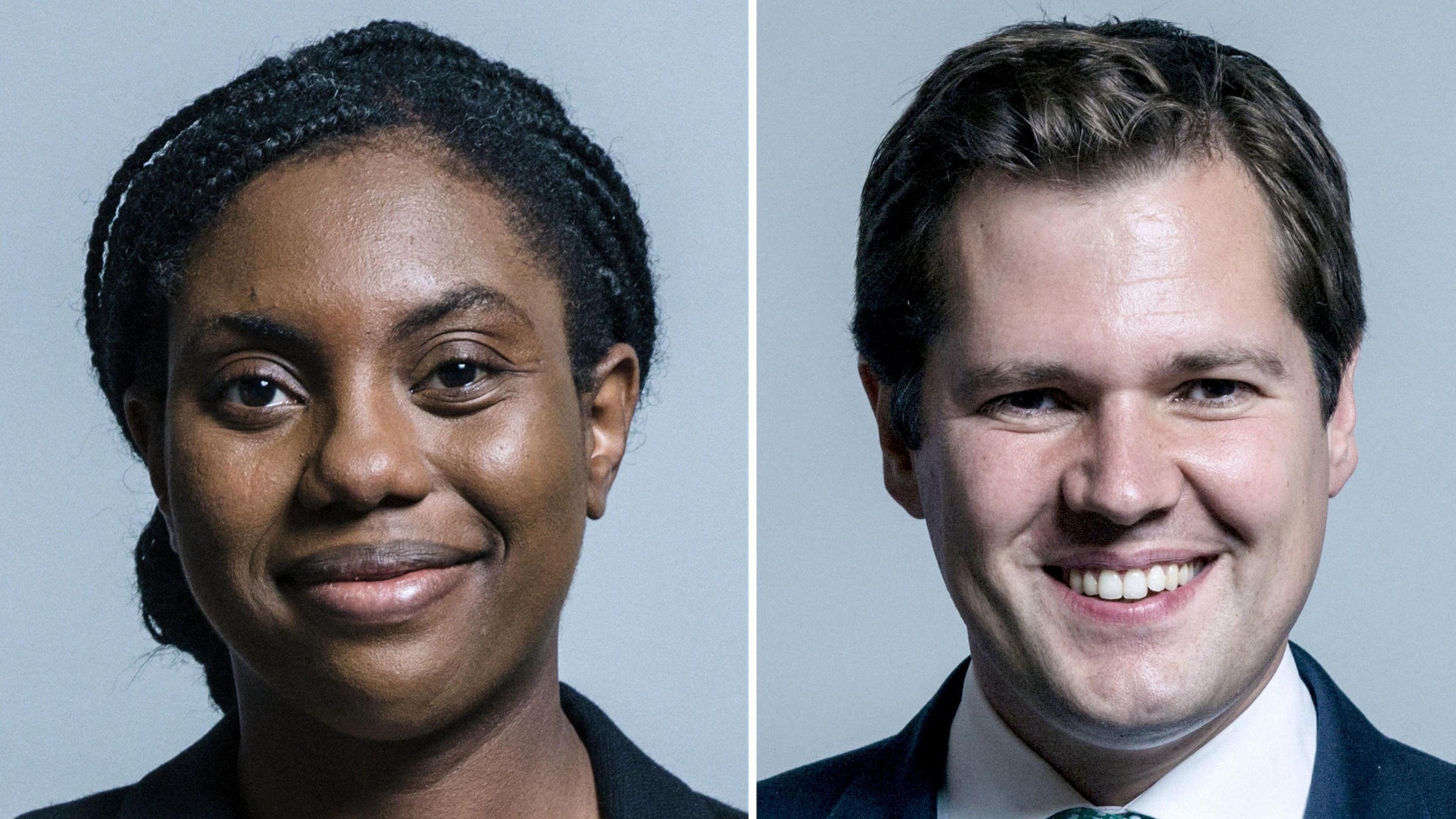 A composite image showing Kemi Badenoch smiling directly into the camera on the right side of the image, and on the left, Robert Jenrick is smiling directly into the camera.