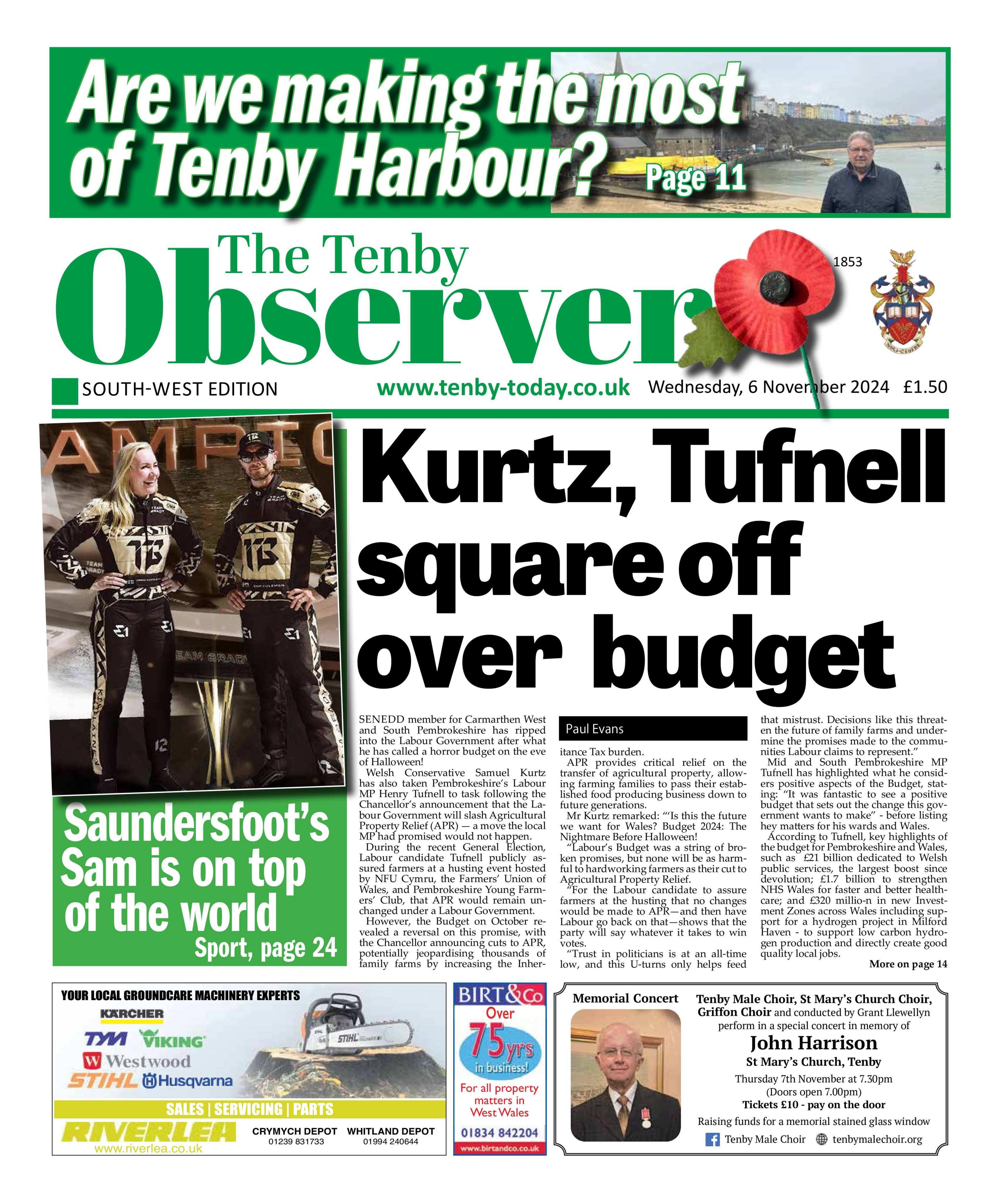 Front page of the Tenby Observer