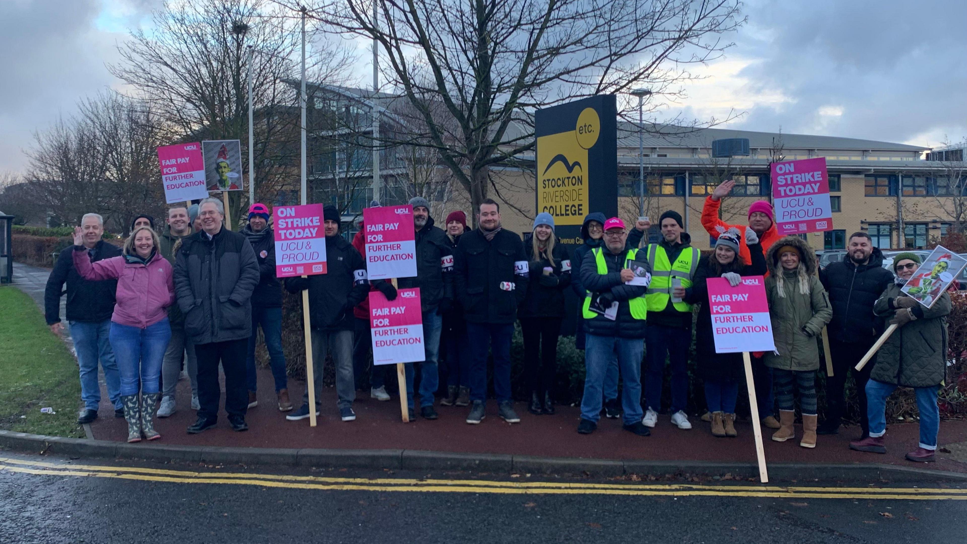 Staff on picket line outside Stockton Riverside College