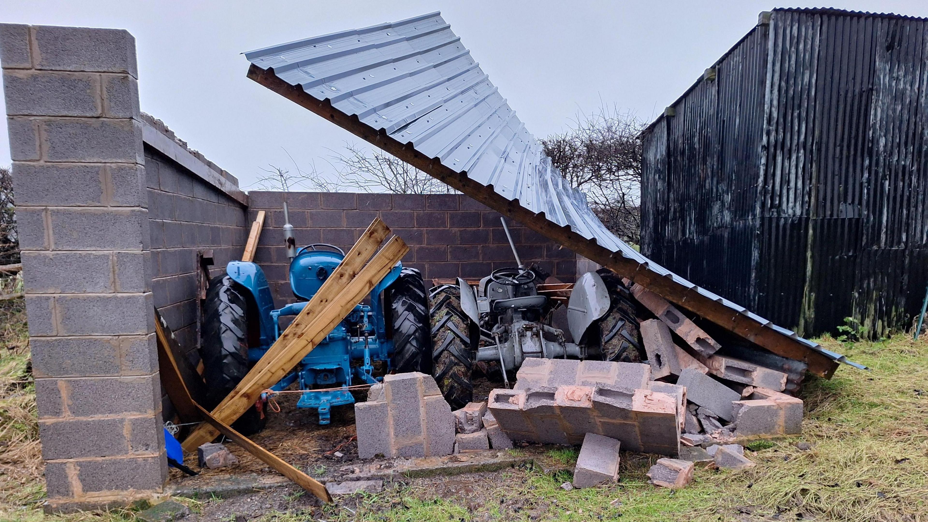 Tractor shed roof blown off by storm