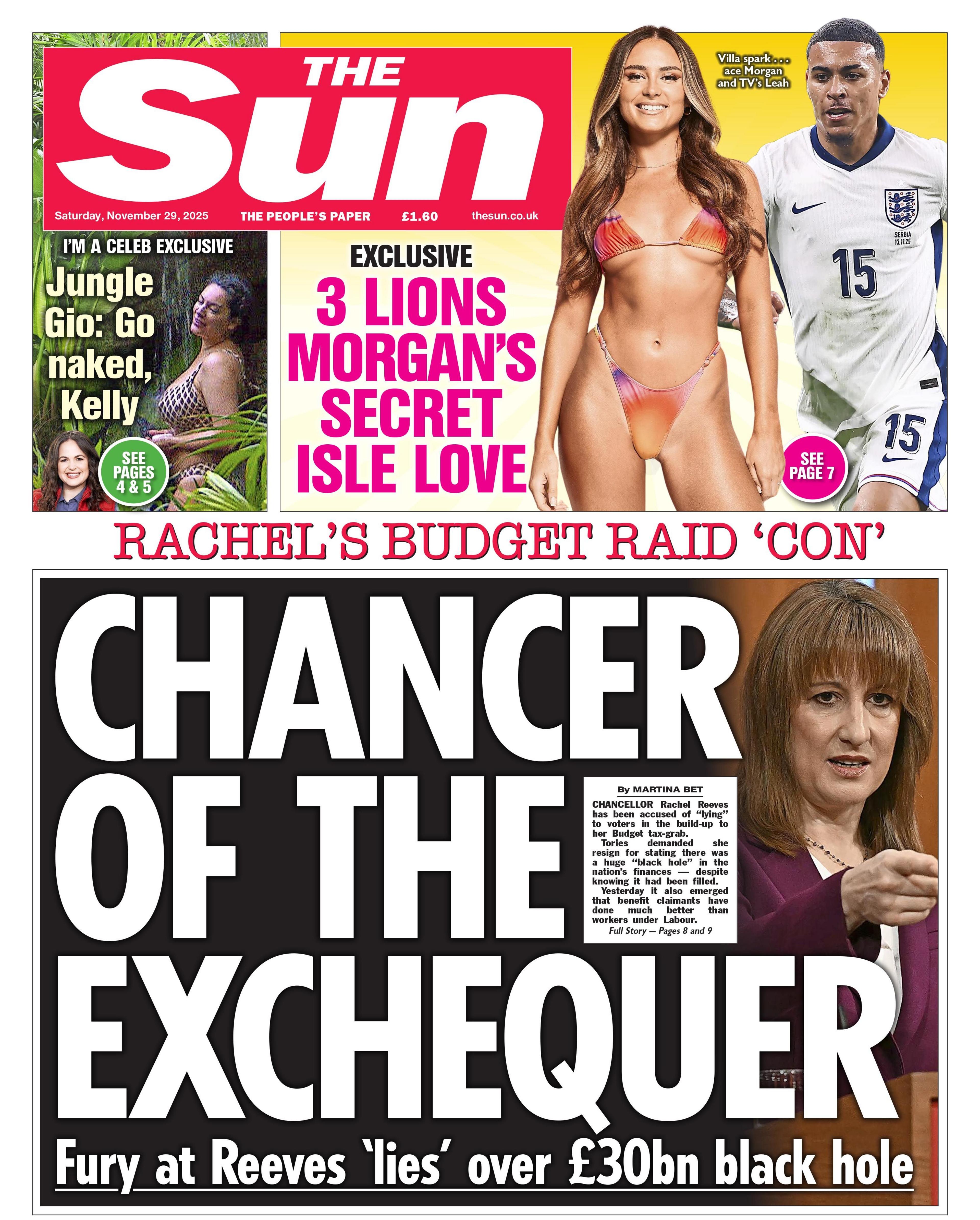 The headline on the front page of the Sun reads: "Chancer of the Exchequer".