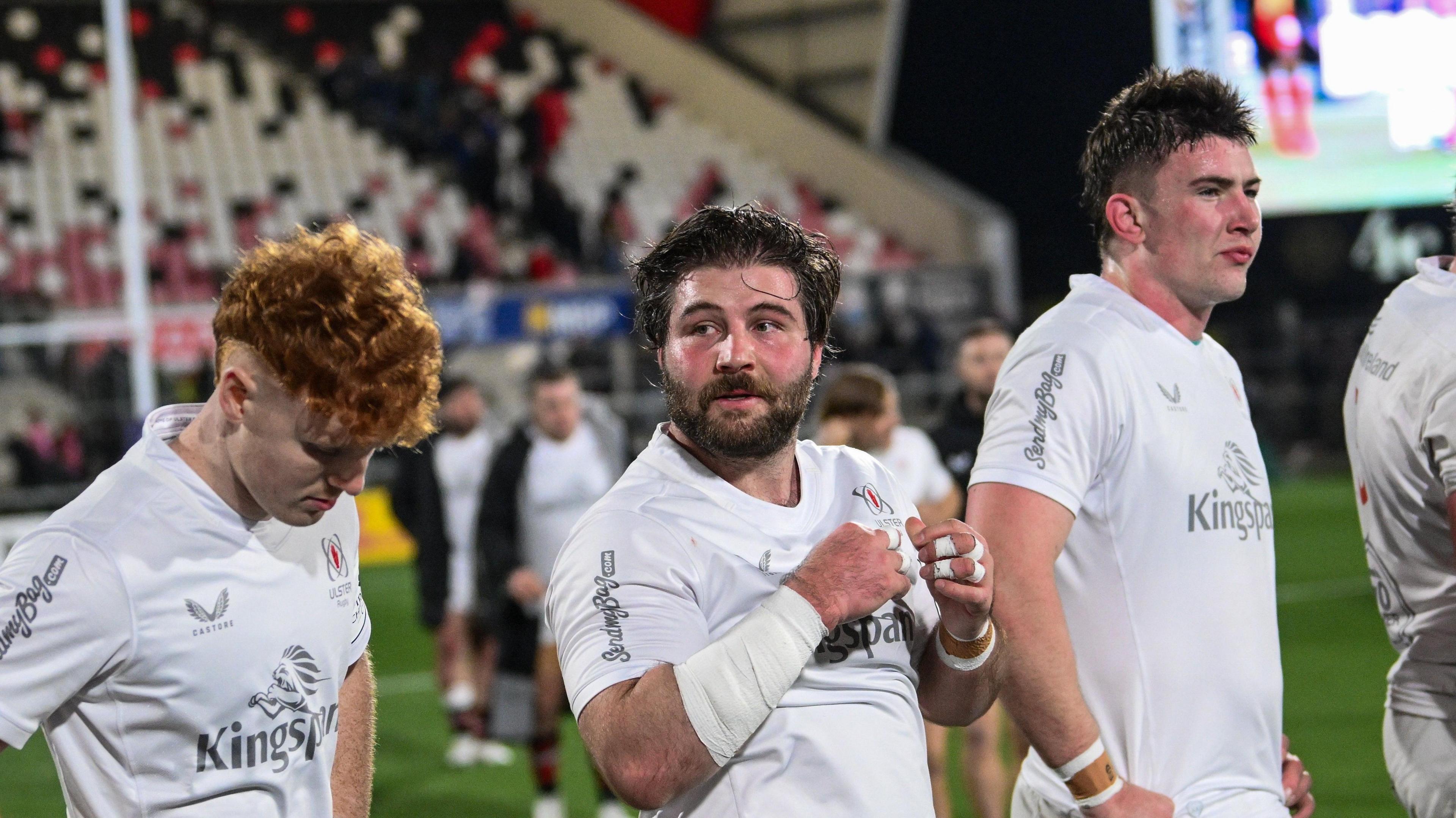 Ulster players at full-time after losing to Bordeaux