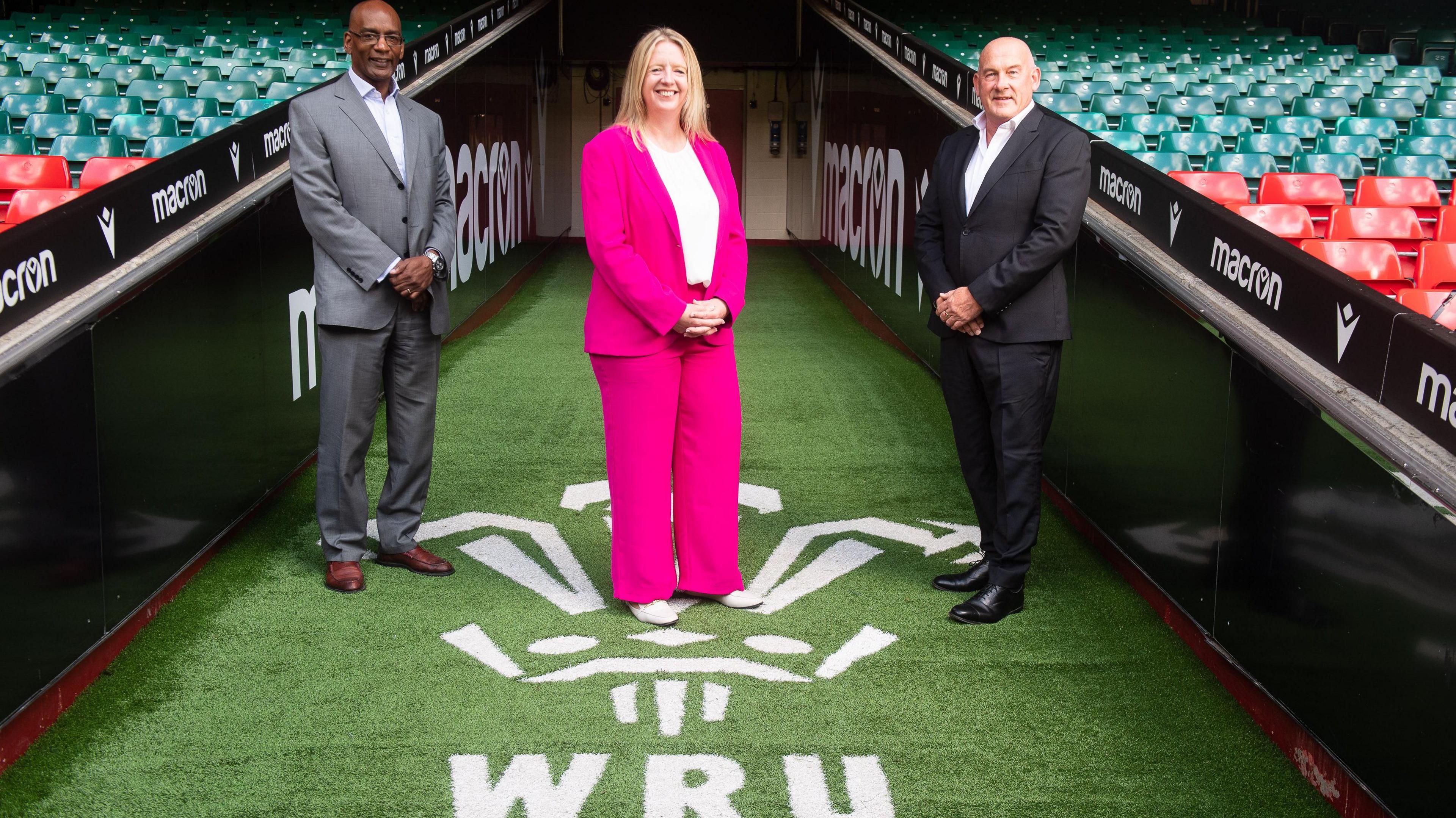 Welsh Rugby Union bosses include executive director of rugby Nigel Walker (left), chief executive Abi Tierney (centre) and chair Richard Collier Keywood (right)