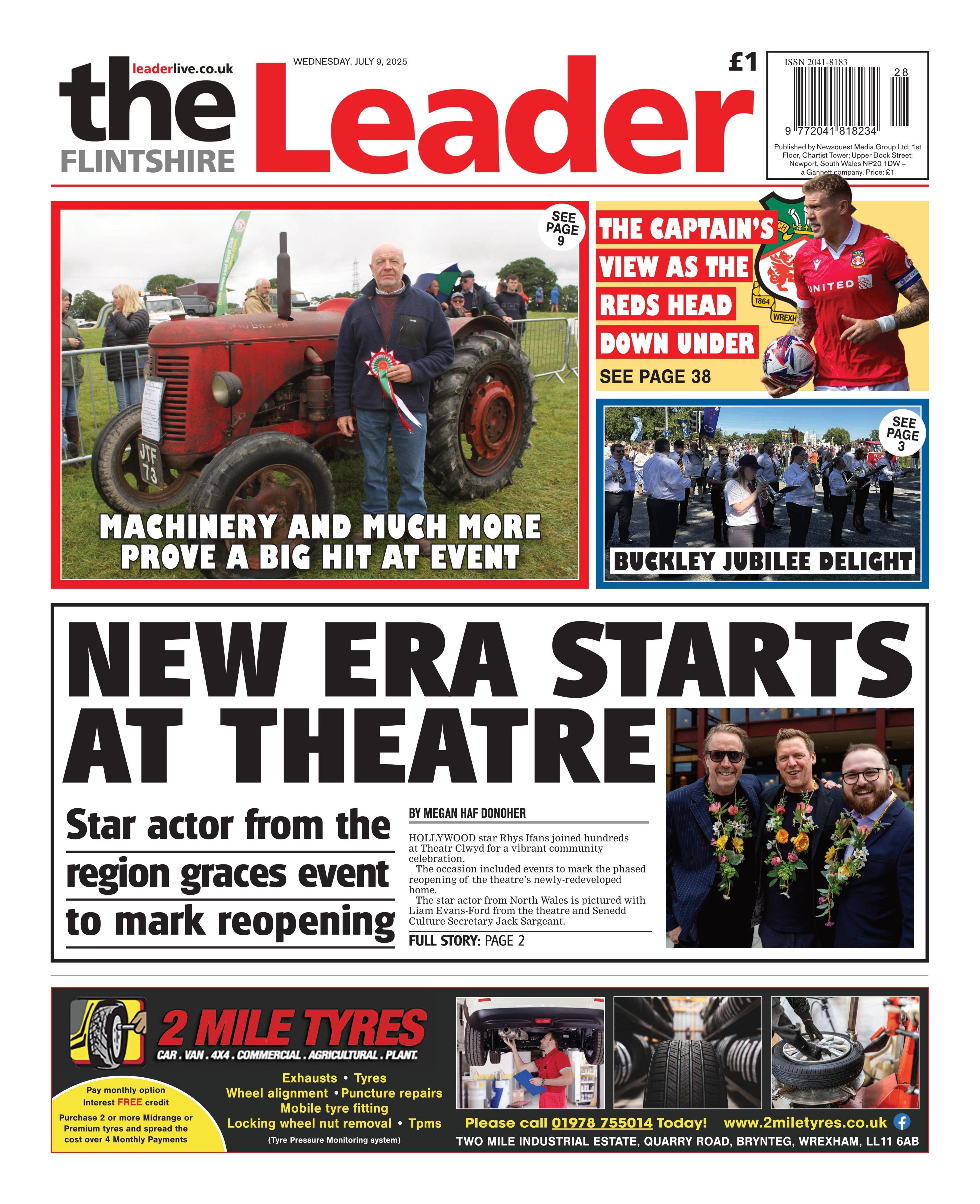 Flintshire Leader front page with headline New era starts at theatre