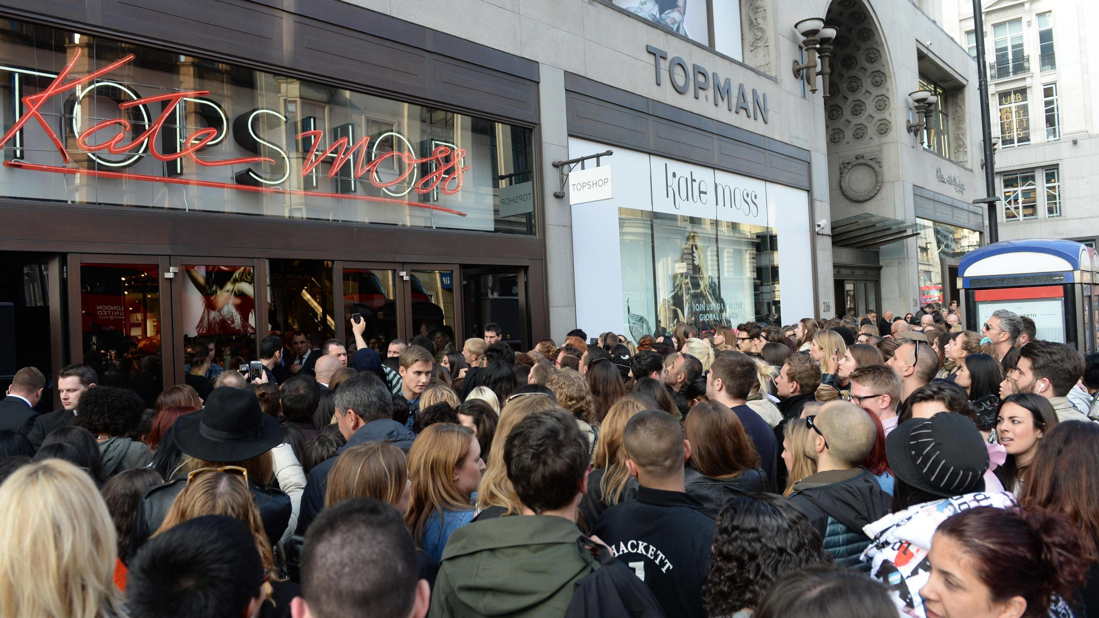 Crowds at the launch of Kate Moss' collection for Topshop at Topshop, Oxford Street