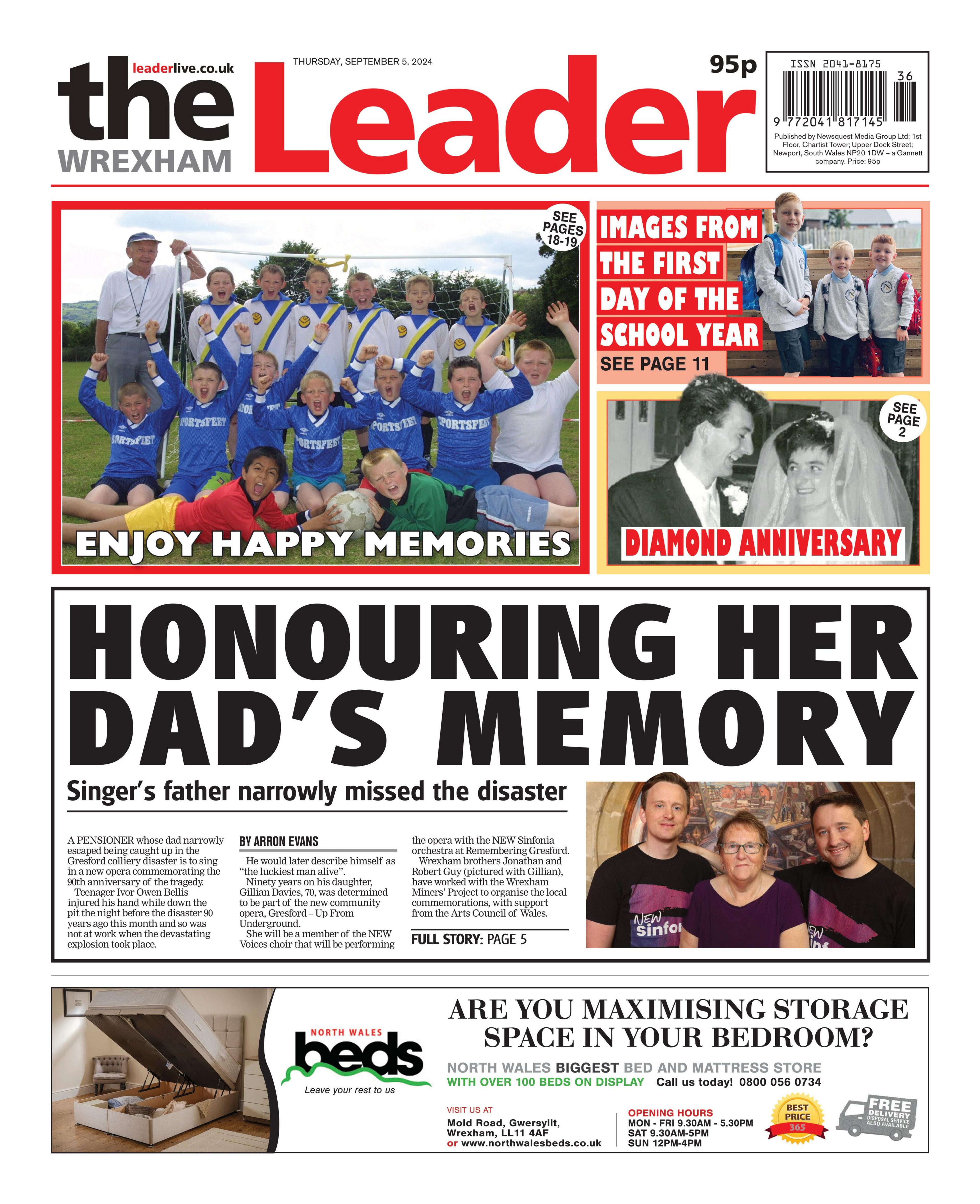 Front page of the Wrexham leader