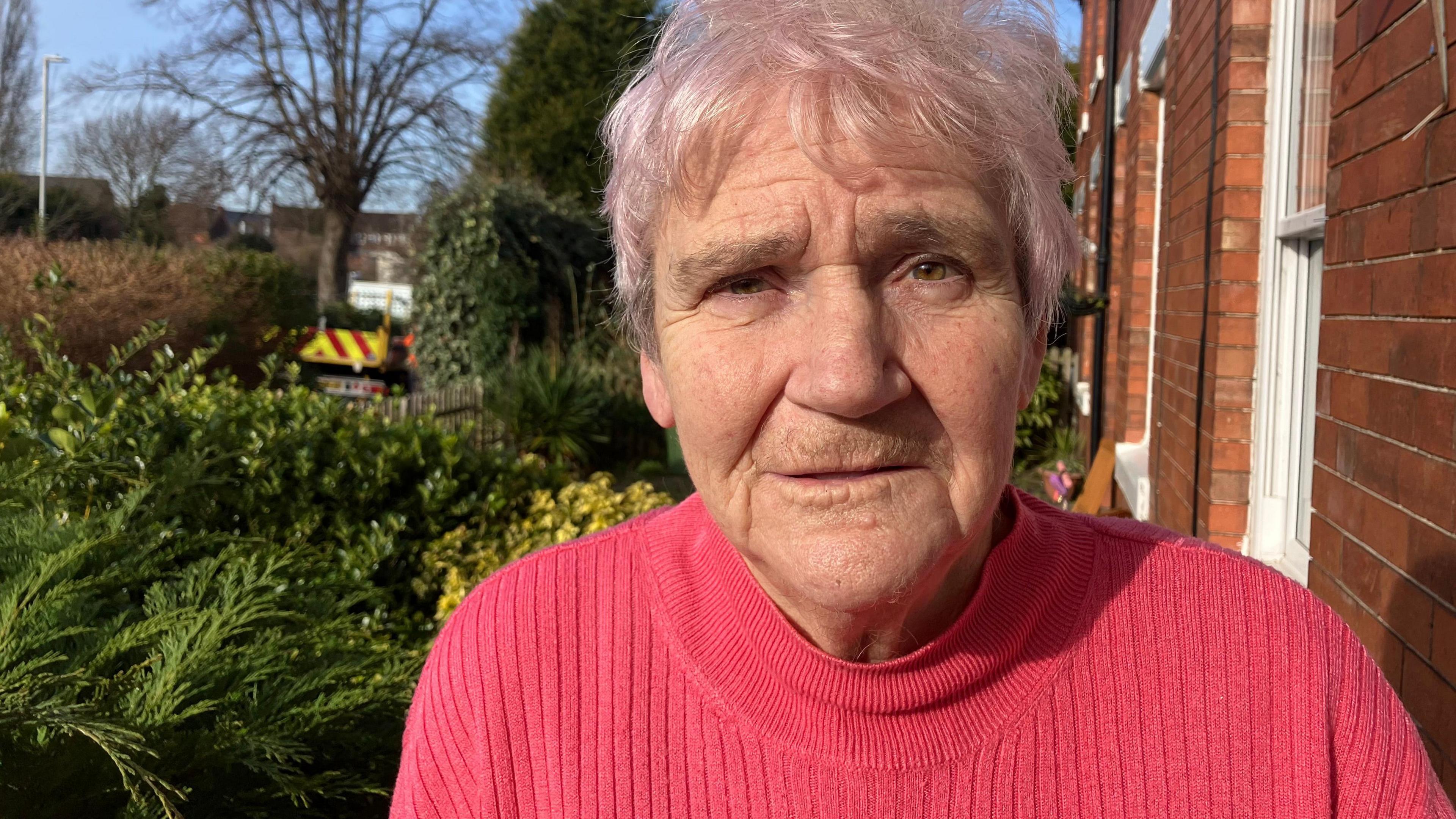 Janet Hemming stands by her doorstep on a street that overlooks St George's Park on a sunny day