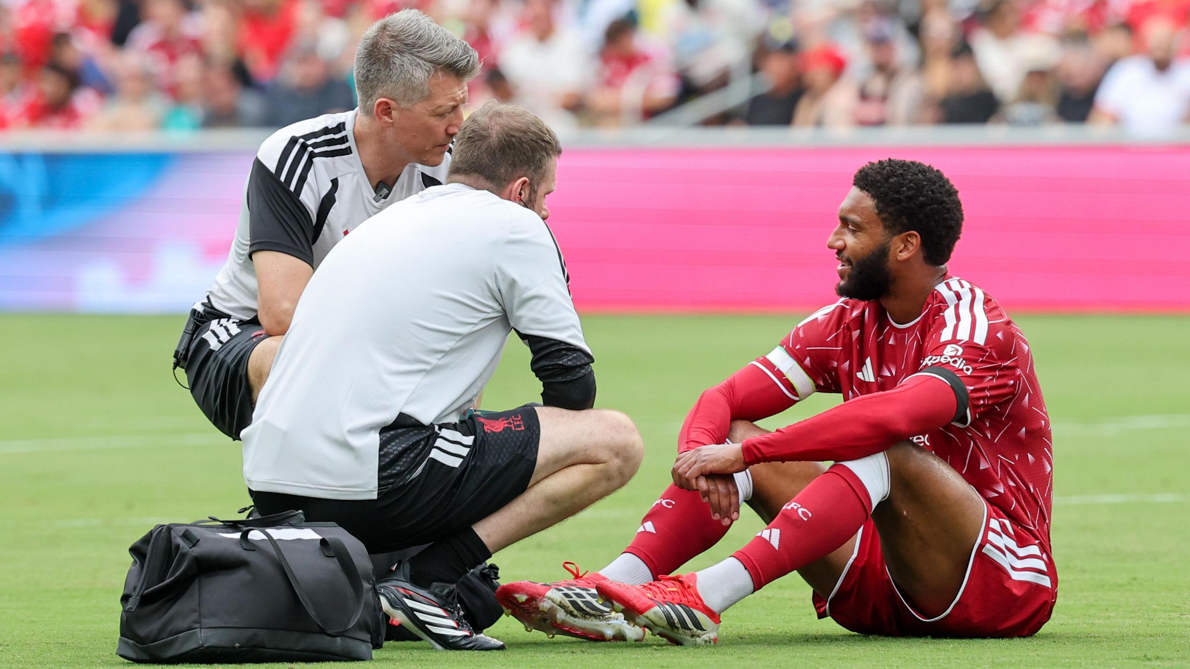 Liverpool's Joe Gomez is injured during the pre-season friendly against Sunderland