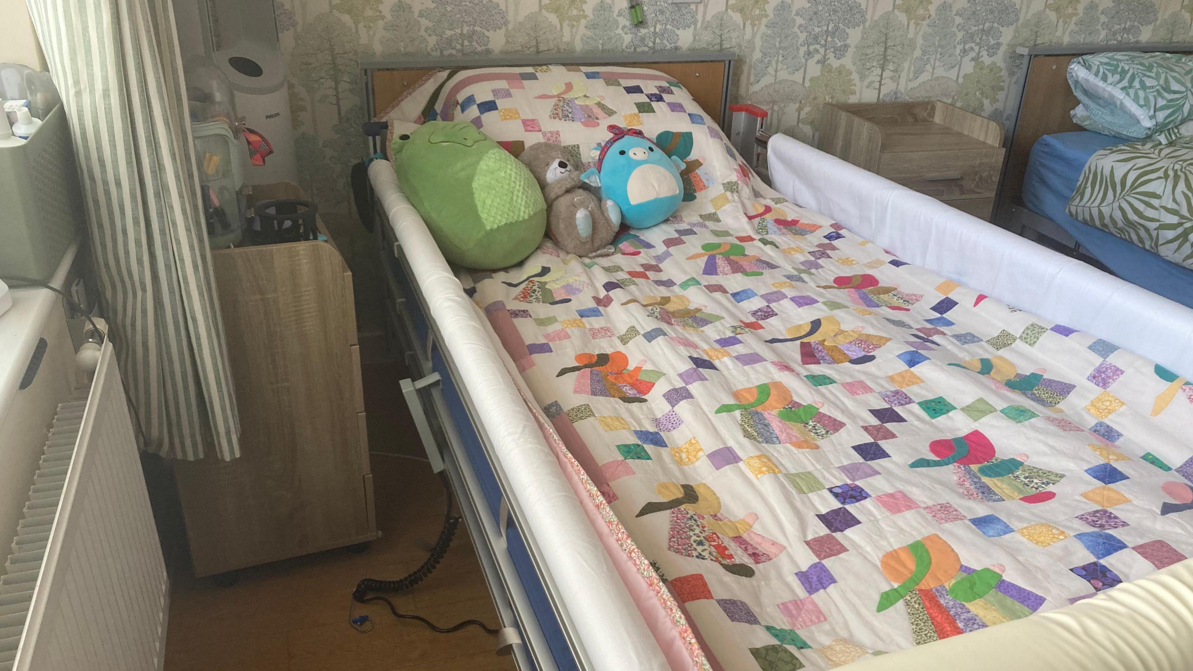 Katherine Dutson's bed, where she has to be washed by her carers