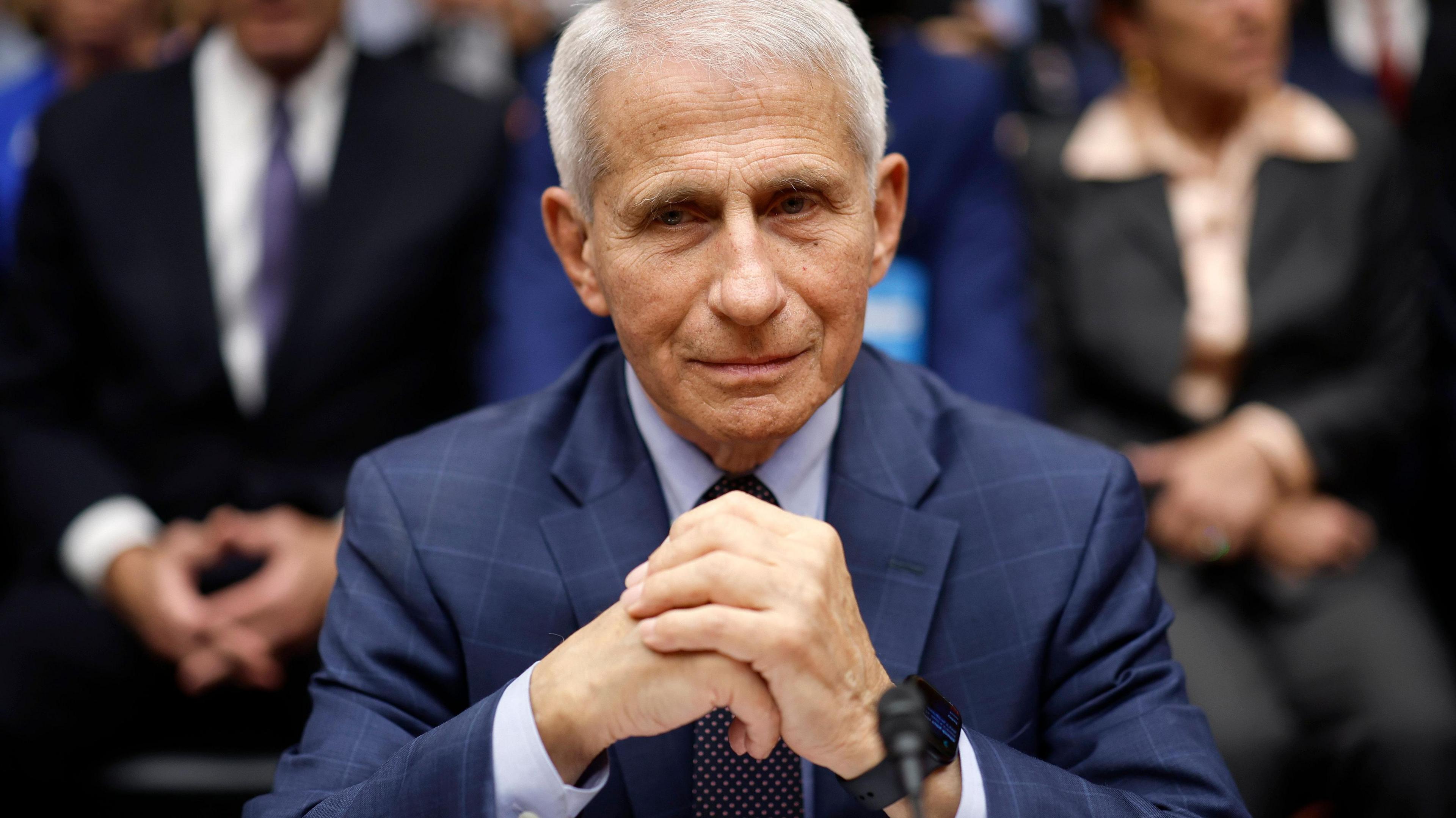 Dr Anthony Fauci, former Director of the National Institute of Allergy and Infectious Diseases, sits to testify before the Congress pandemic committee in Washington DC.