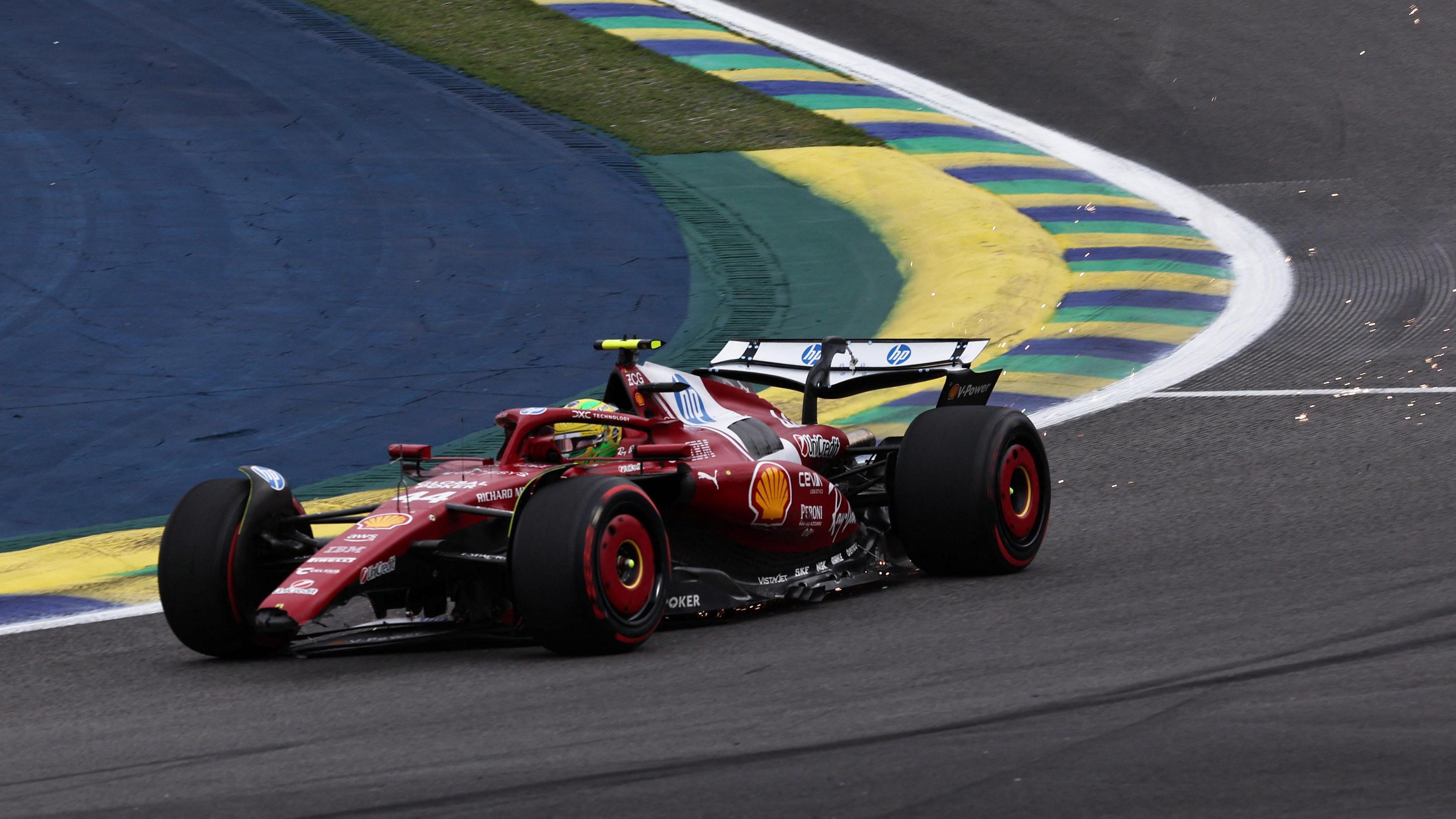 Lewis Hamilton's Ferrari with front-wing damage in the early stages of the Sao Paulo Grand Prix