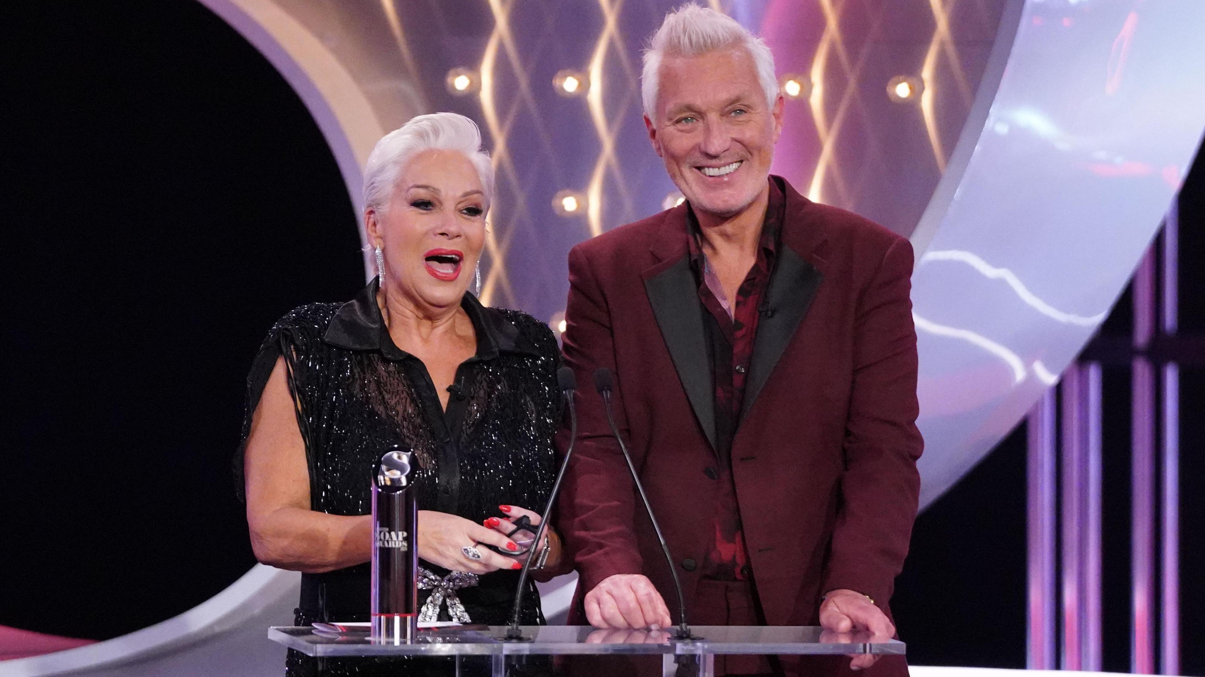 Denise Welch and Martin Kemp on stage at the British Soap Awards