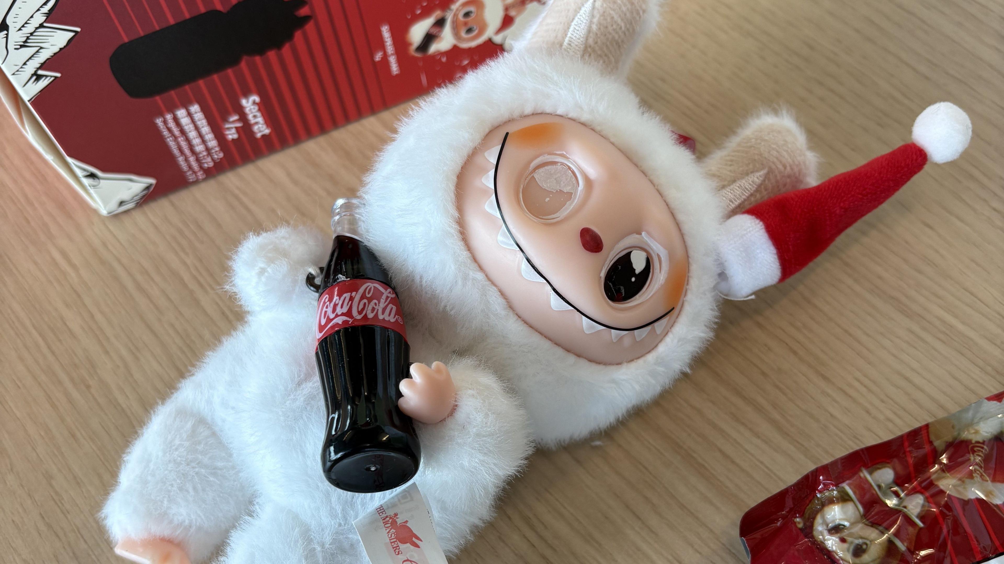 A closer view of the fake Labubu doll. 