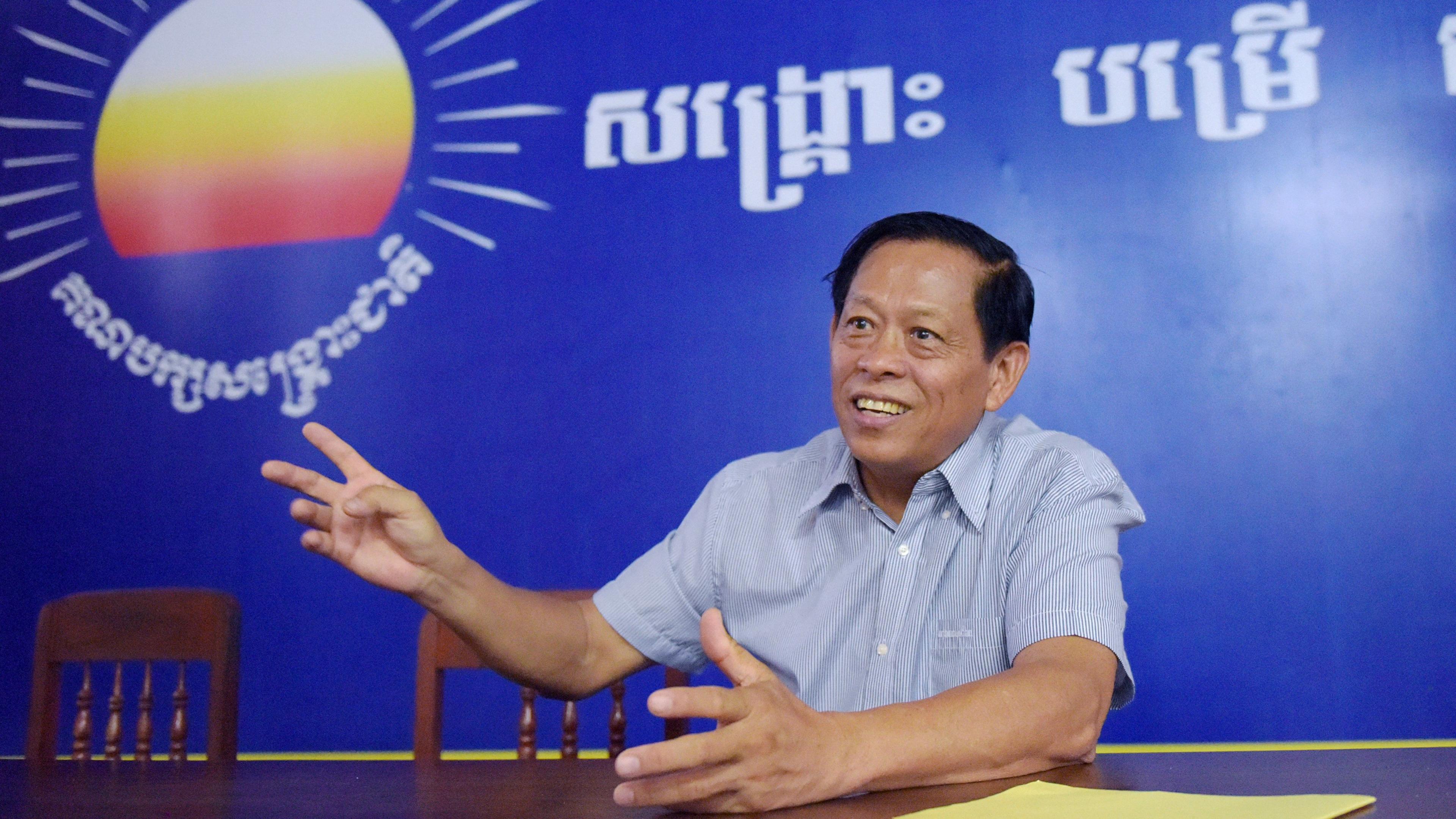 In this October 17, 2017 photograph, Lim Kimya, a member of the National Assembly from Cambodia National Rescue Party, speaks during an interview with AFP in Phnom Penh. 