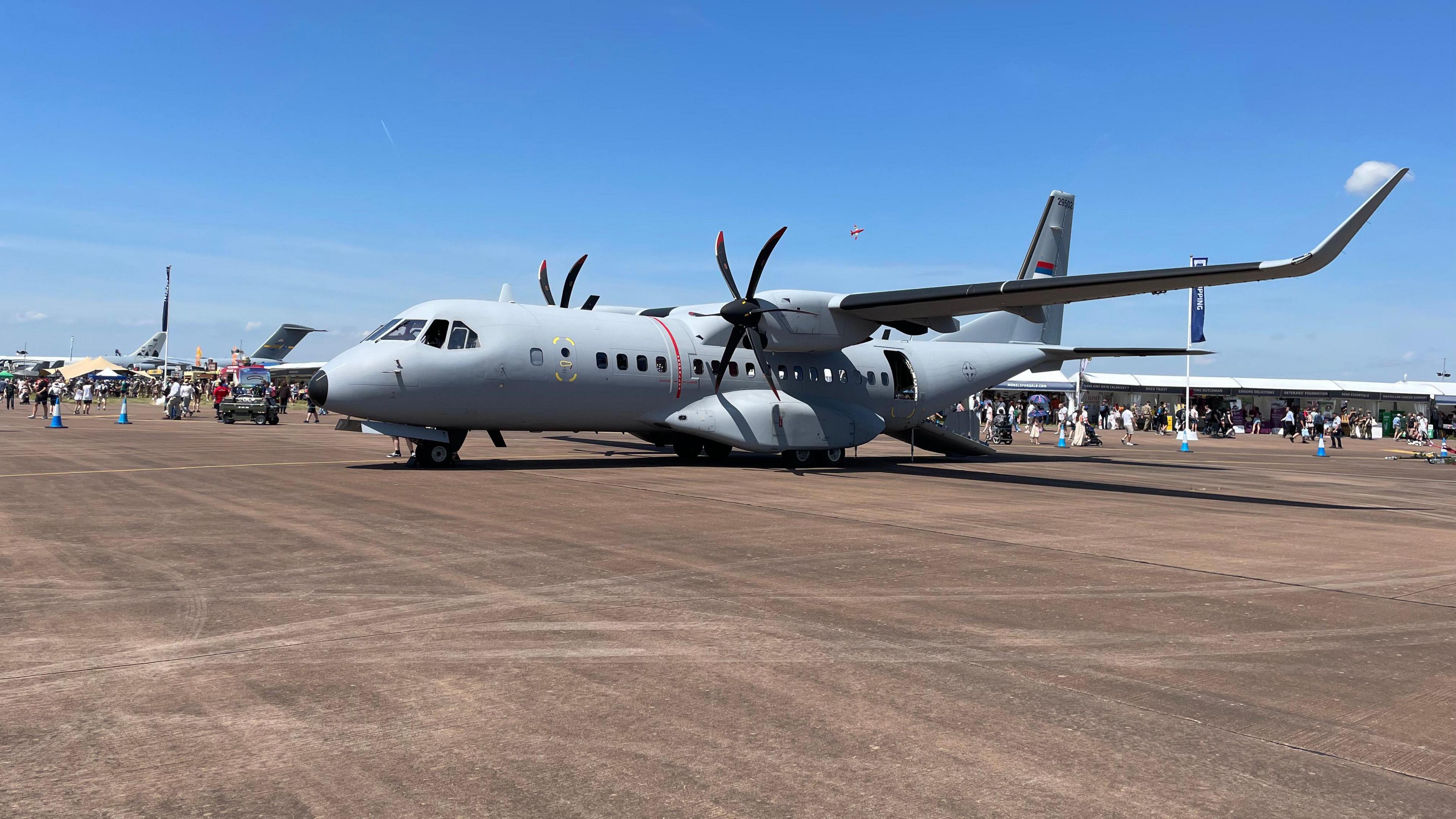 The Serbian Air Force's Airbus C295MW on the runway at RAF Fairford on a sunny day