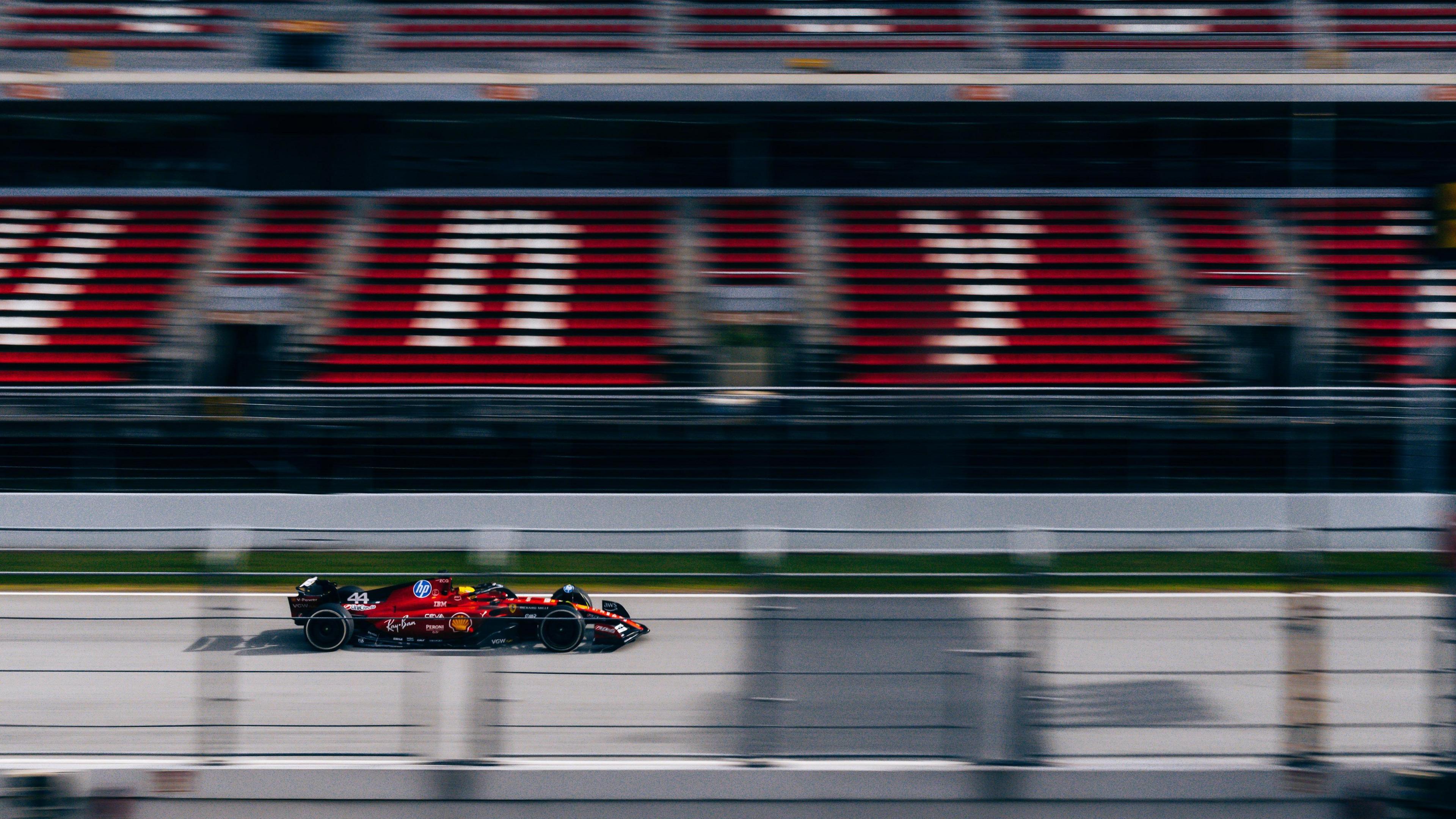 Lewis Hamilton in a 2023 Ferrari at the Circuit de Barcelona-Catalunya