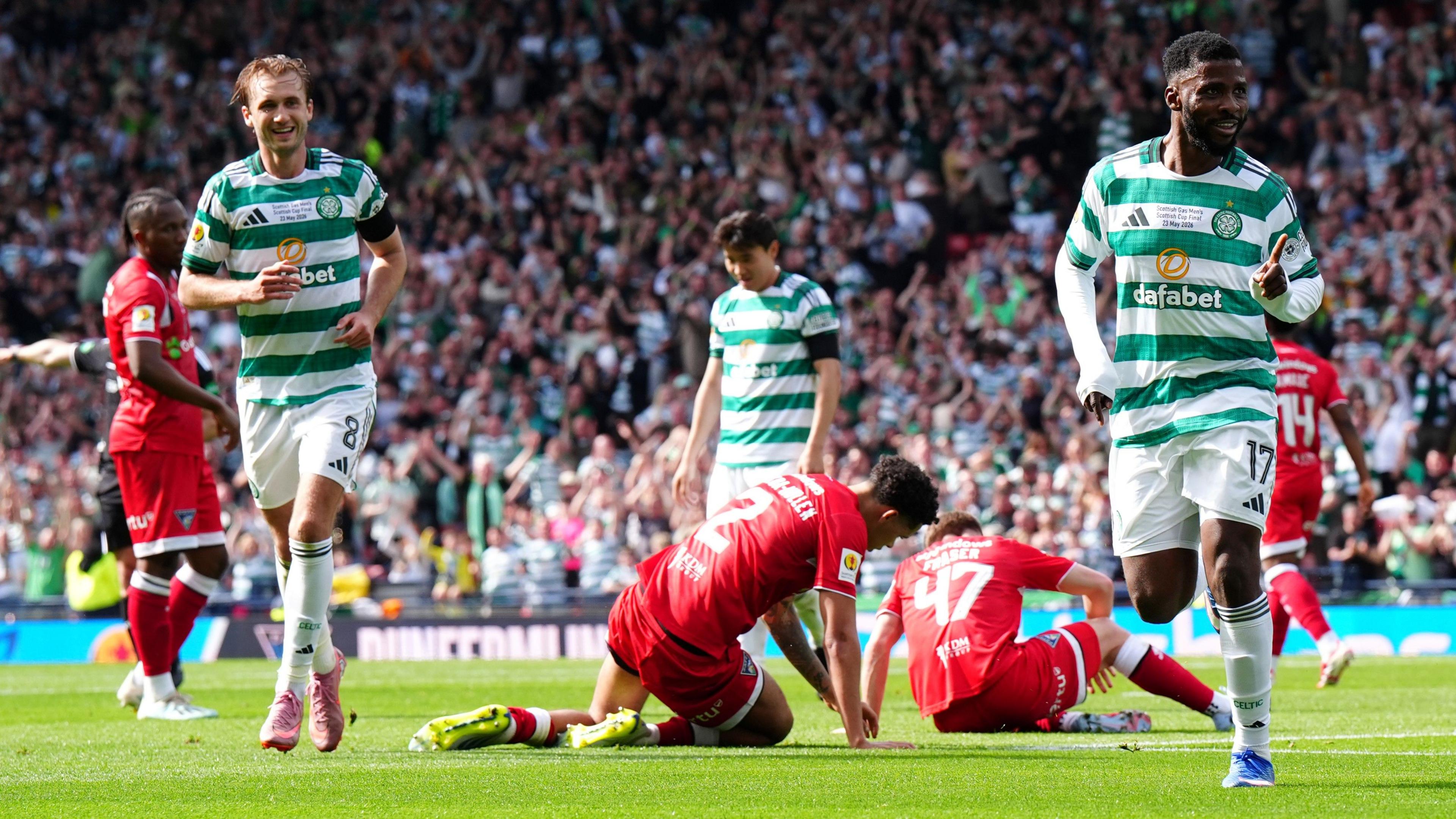 Kelechi Iheanacho celebrates scoring Celtic's third goal