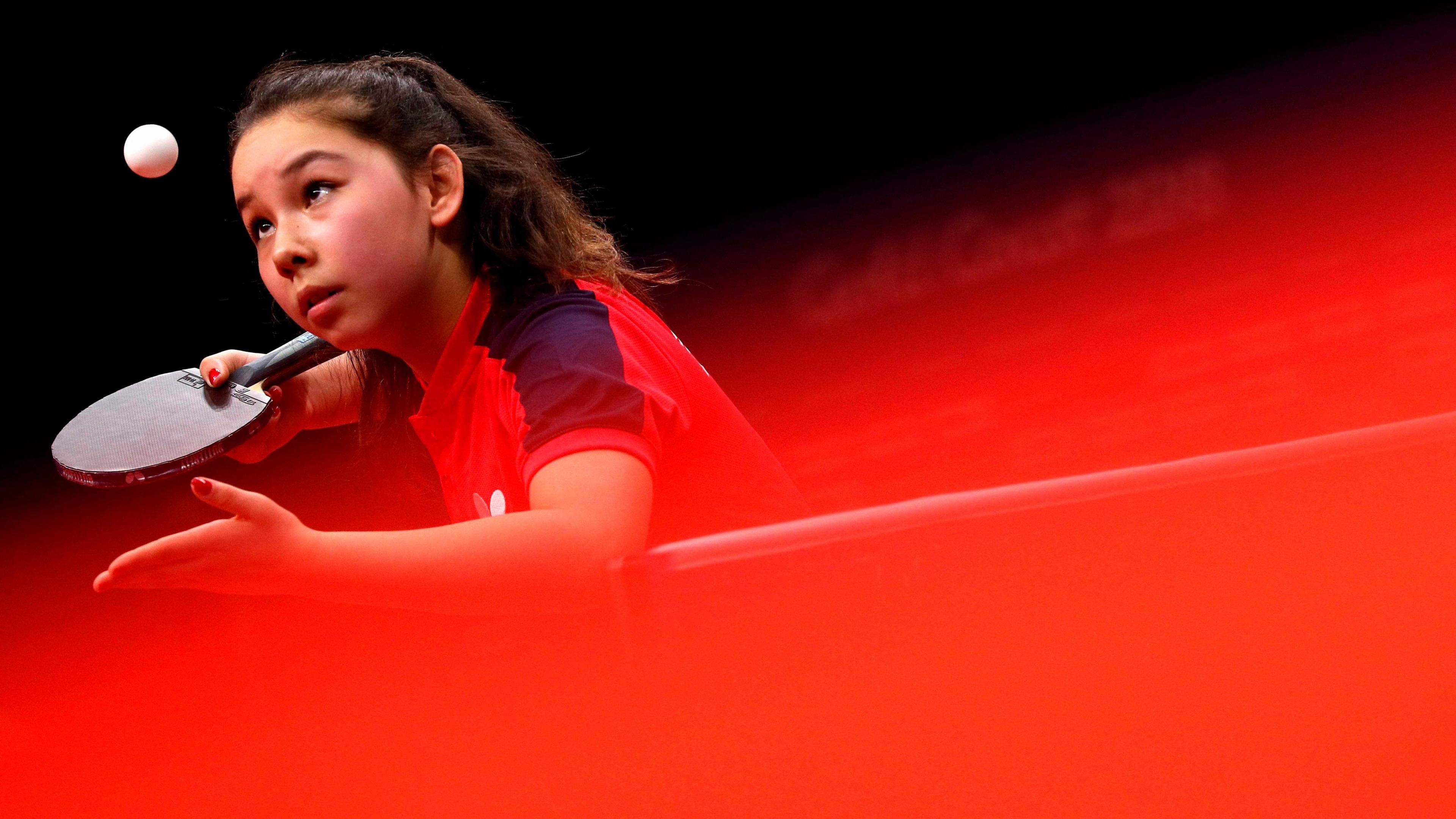 Anna Hursey of Wales serves during the womens team group game against Sri Lanka during the 2018 Gold Coast Commonwealth Games at the Oxenford Studios venue in Gold Coast on April 6, 2018. 