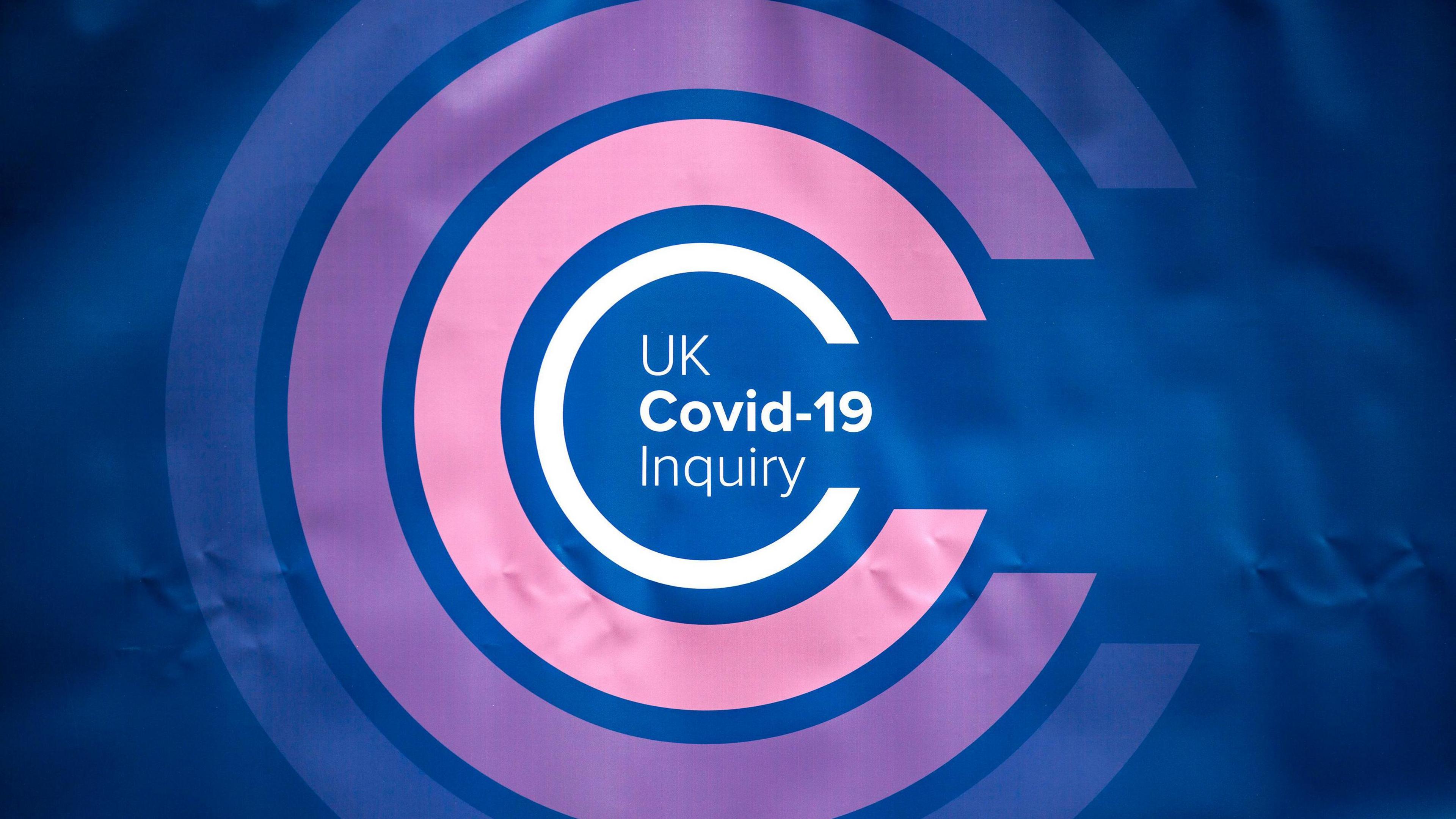 A blue banner with four semi circles, they are dark blue, purple, pink and white. In the inside in white writing it reads "UK Covid-19 inquiry"