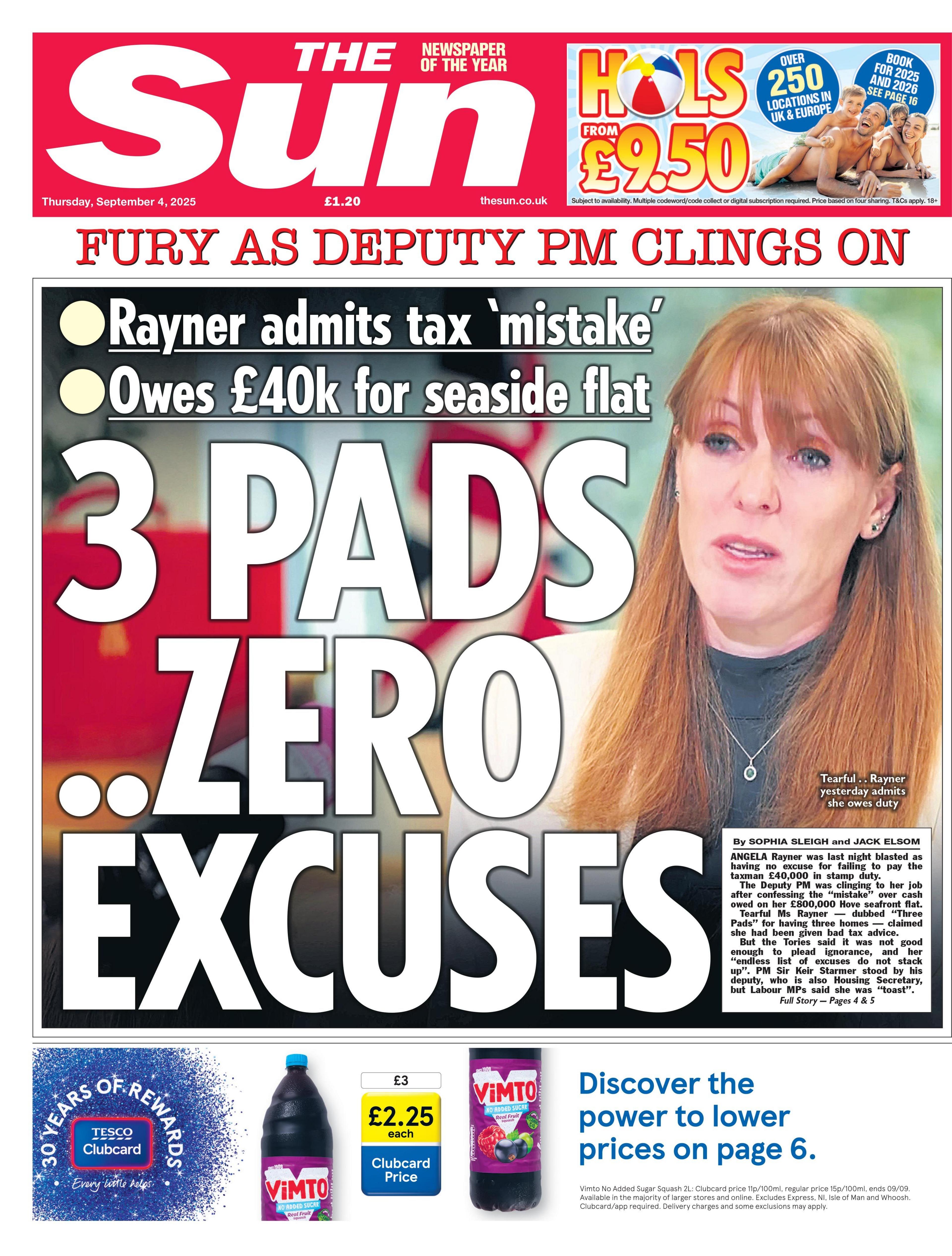 The headline on the front page of the Sun reads: "3 pads, zero excuses".