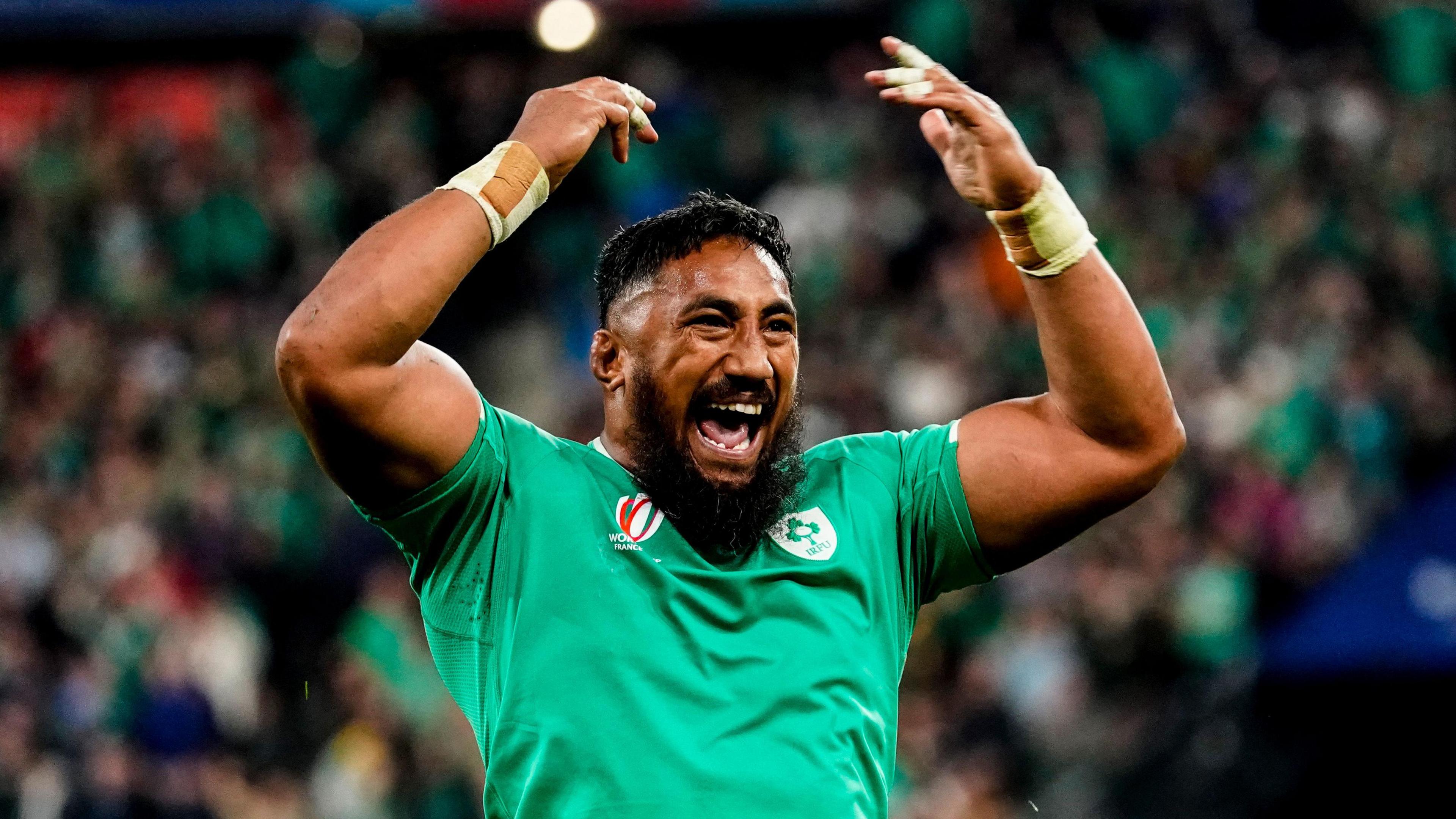 Bundee Aki celebrates