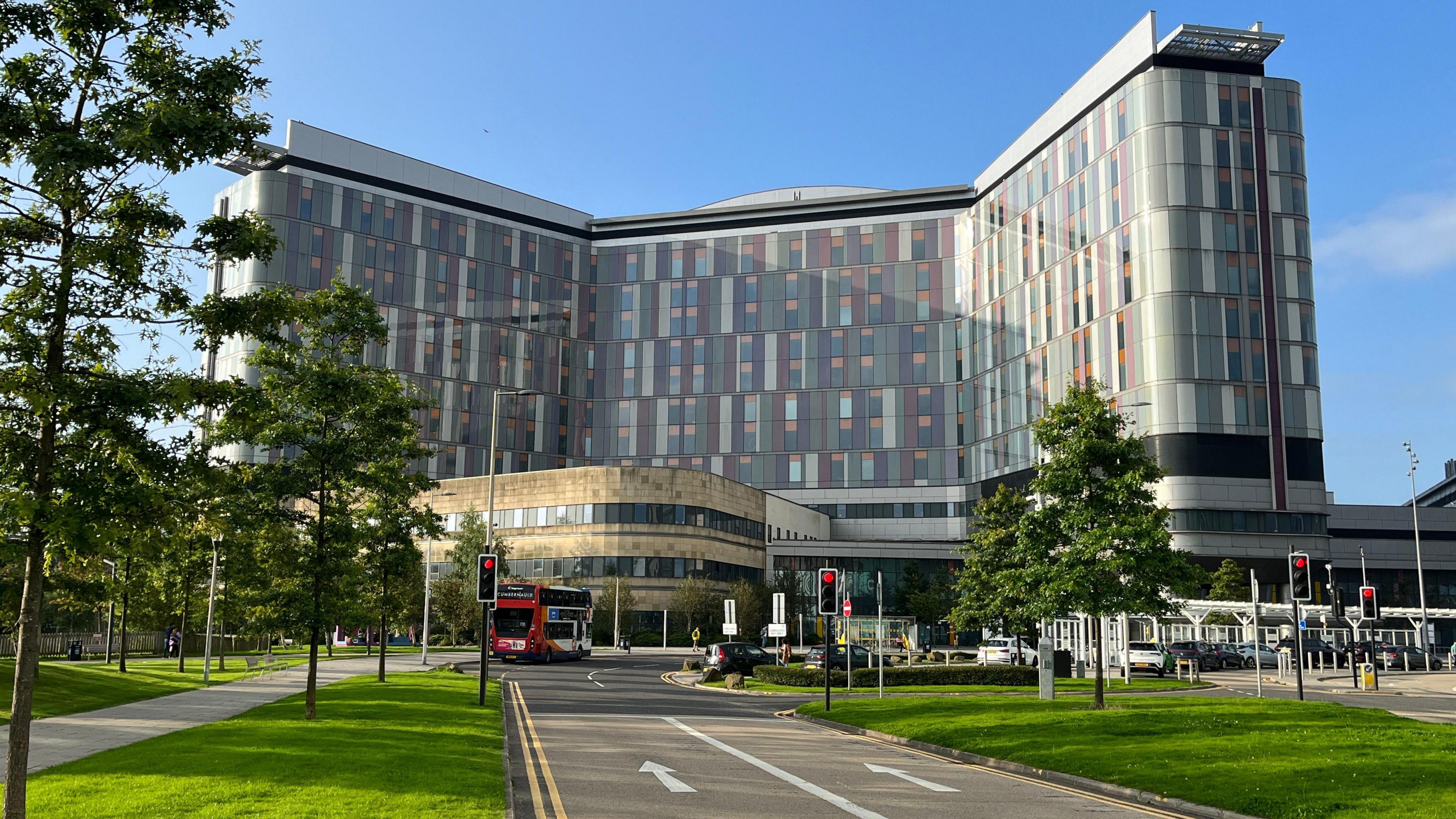 the QEUH building in Glasgow on a sunny day 