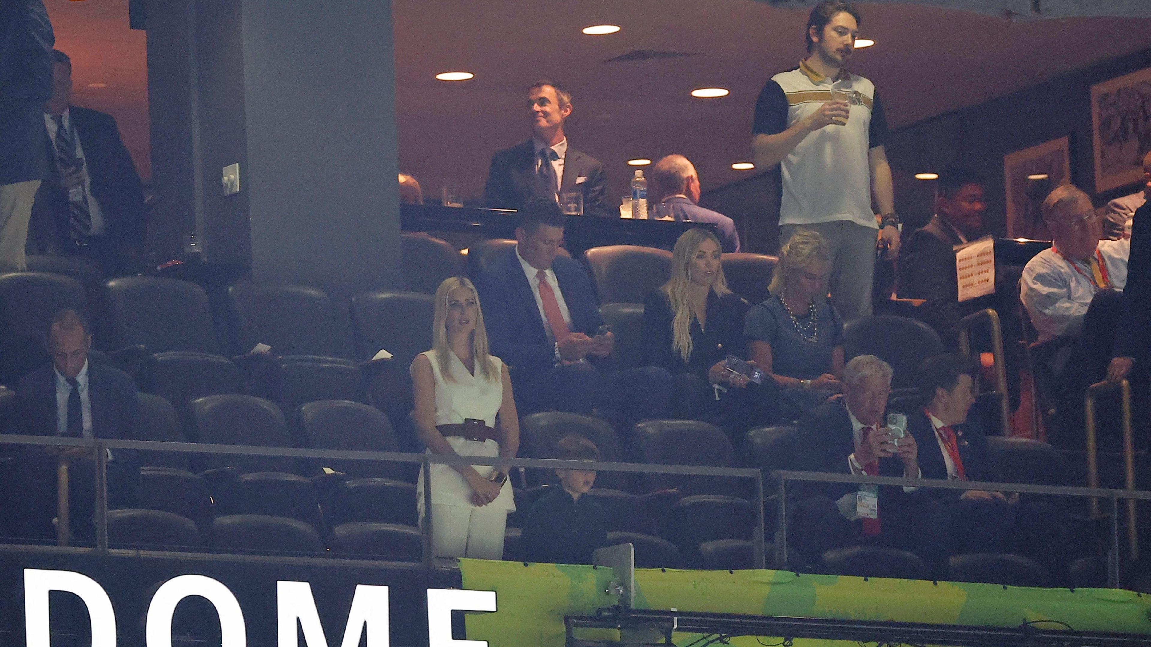 Ivanka Trump stands by herself in the Superdome in New Orleans