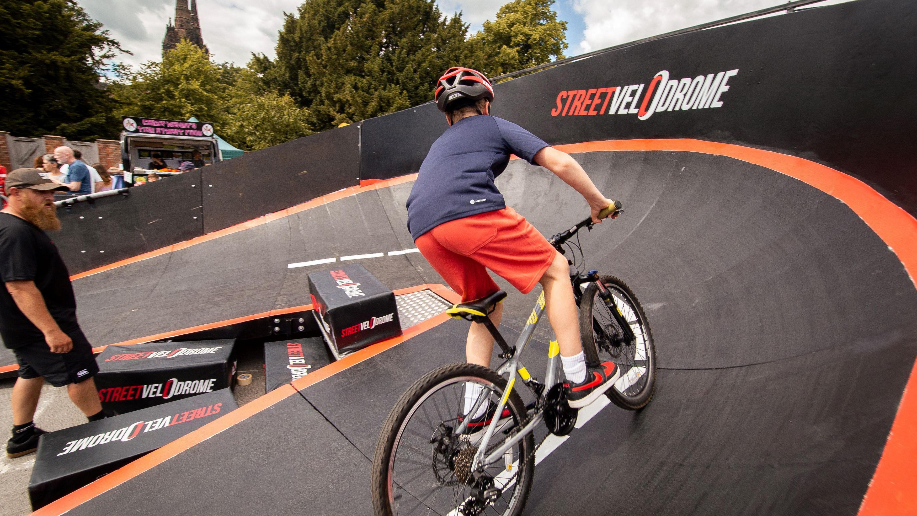 A cyclist in action at the Street Velodrome