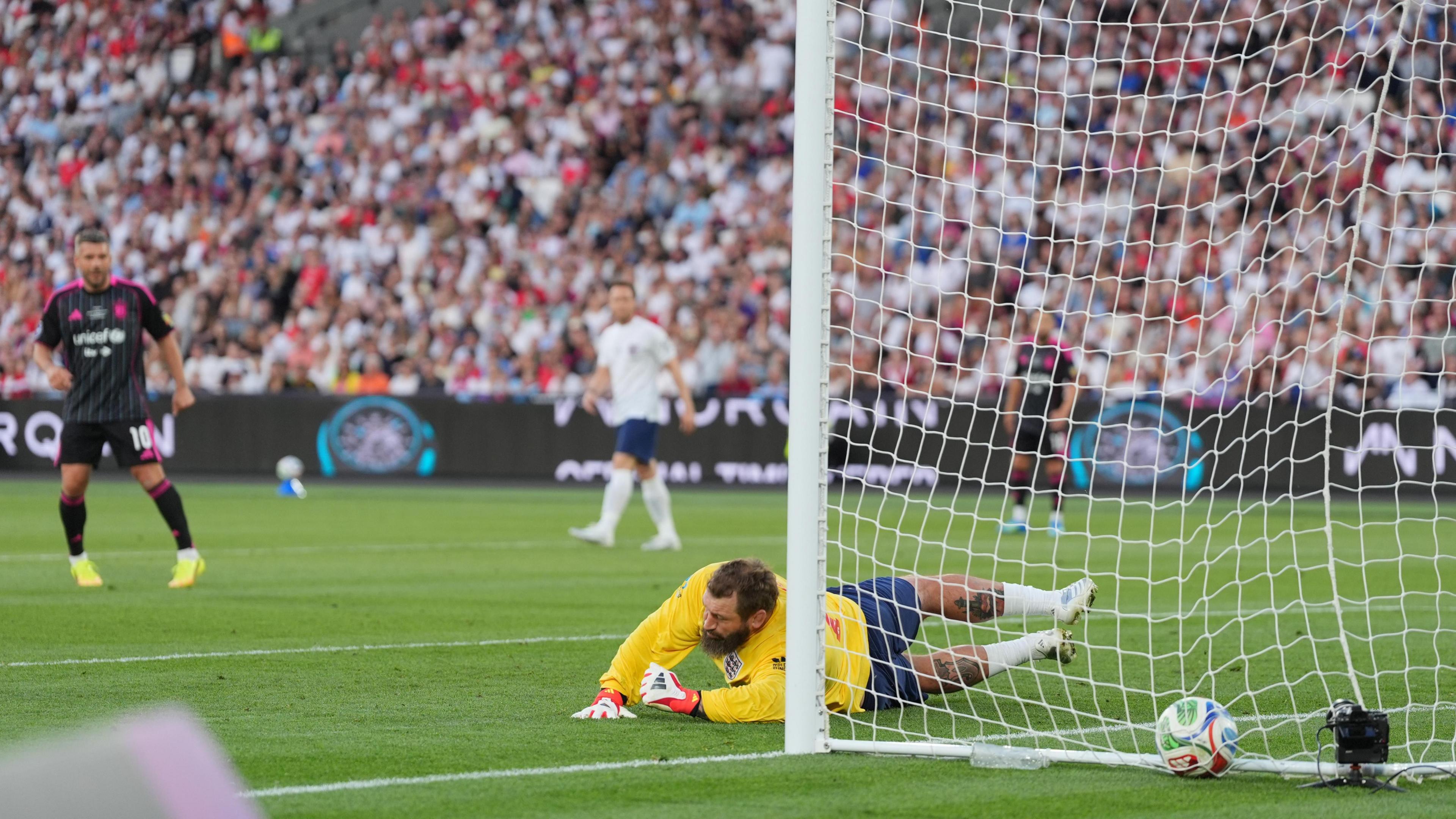 World XI's Michael Essien (not pictured) scoring their side's first goal of the game.
