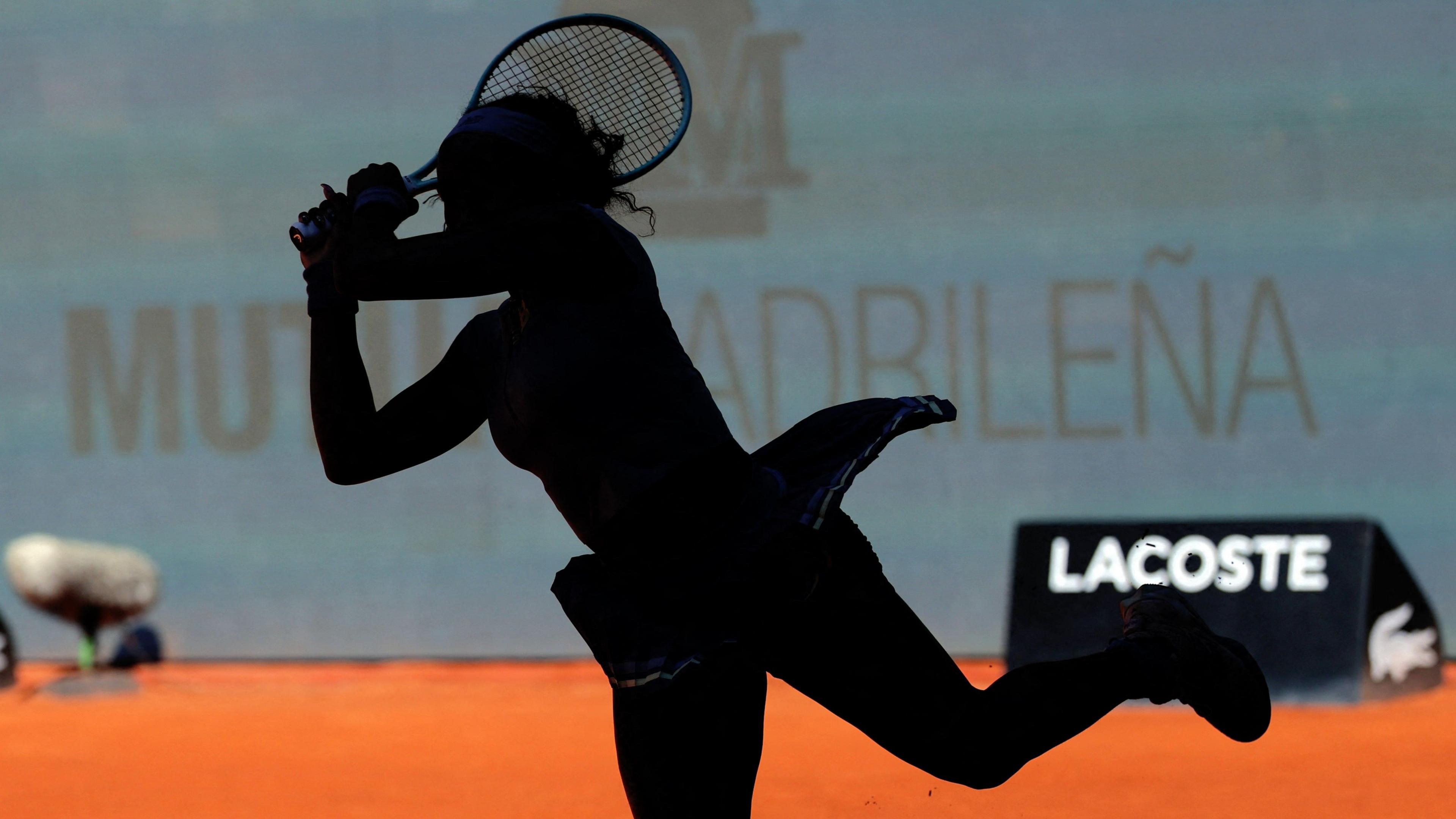 Coco Gauff returns the ball during her Madrid Open match against Belinda Bencic