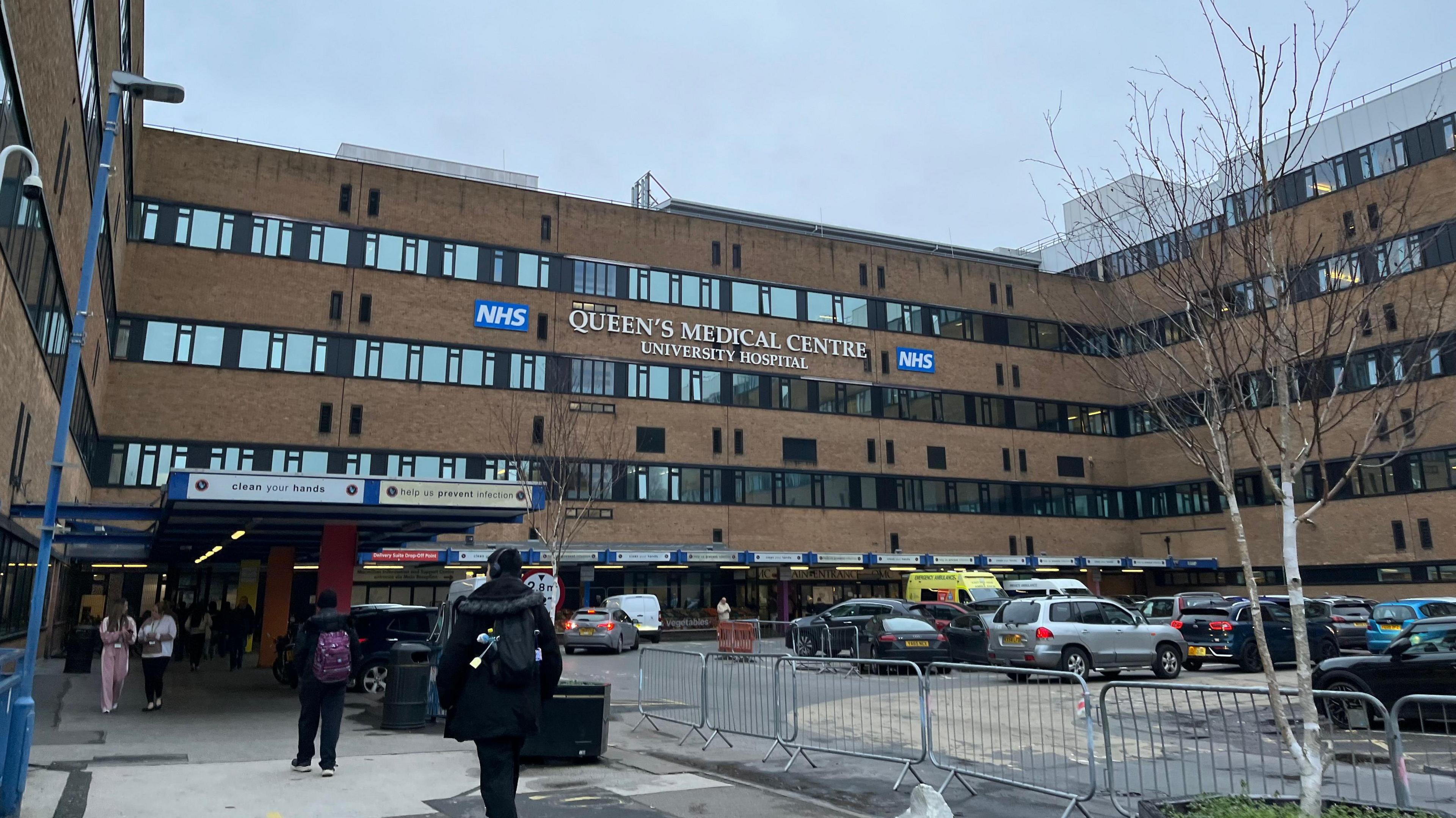 The main entrance of Queen's Medical Centre in Nottingham. Taken in January 2026.