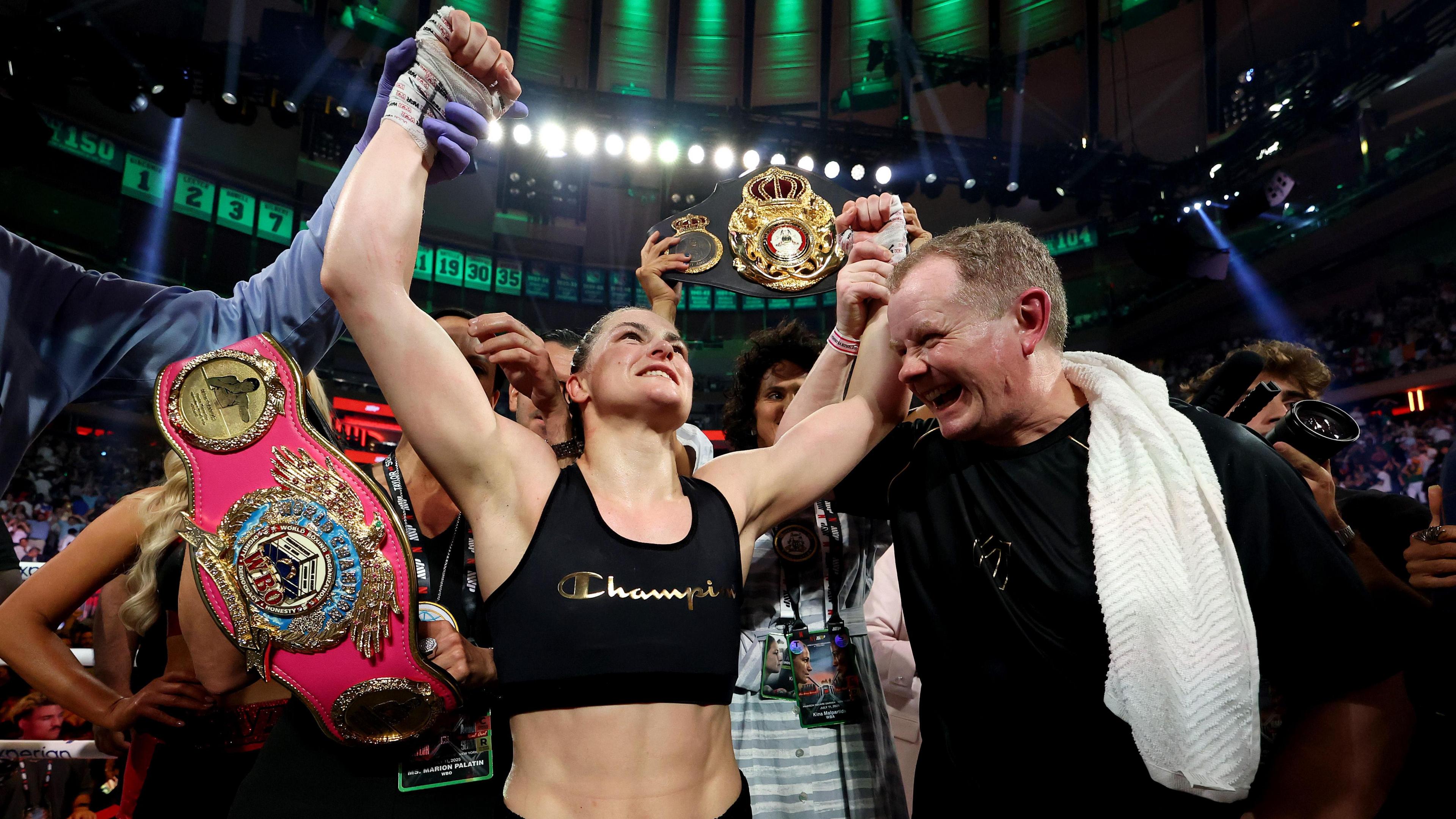 Katie Taylor celebrates her win
