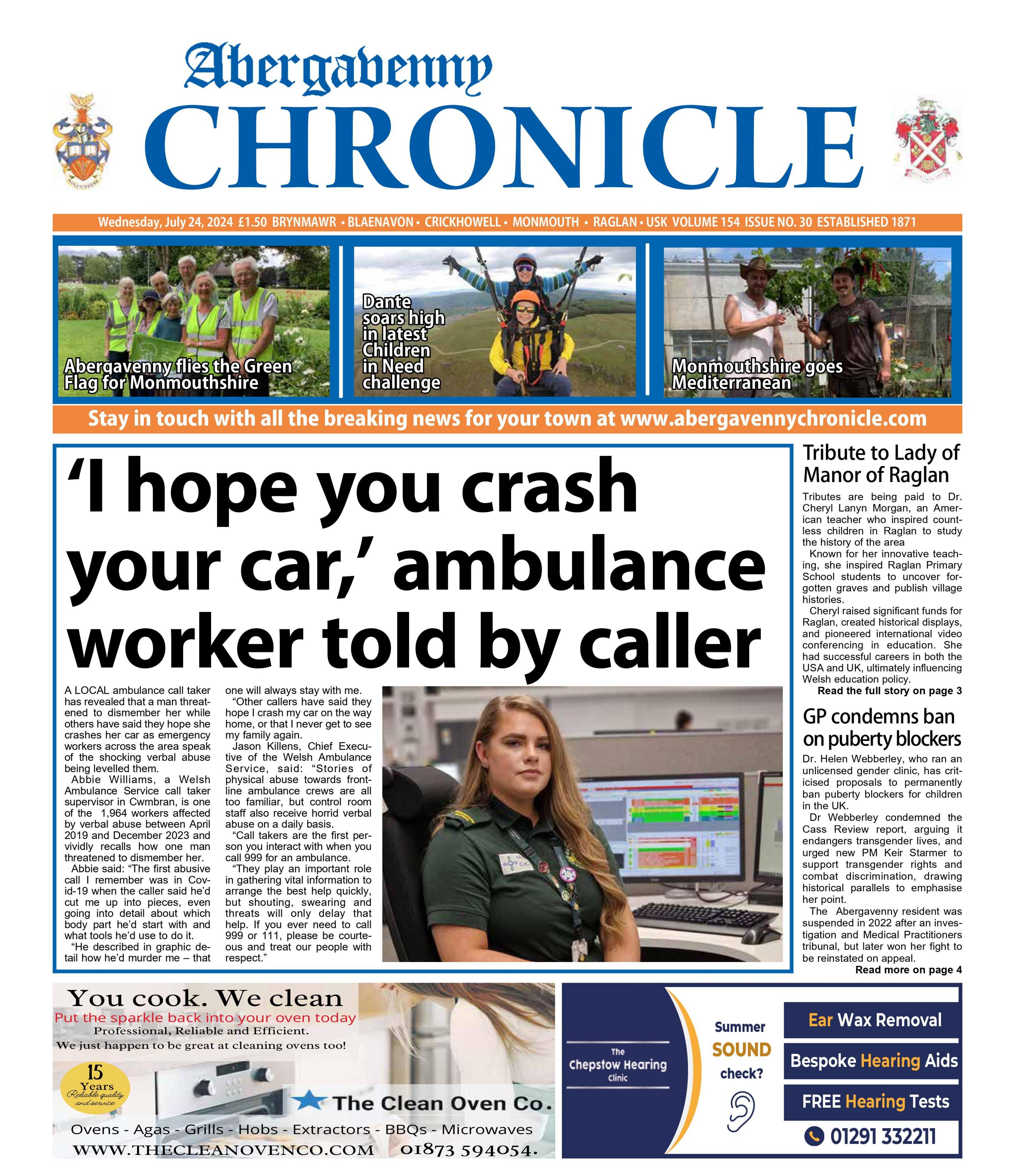 The Abergavenney Chronicle front page