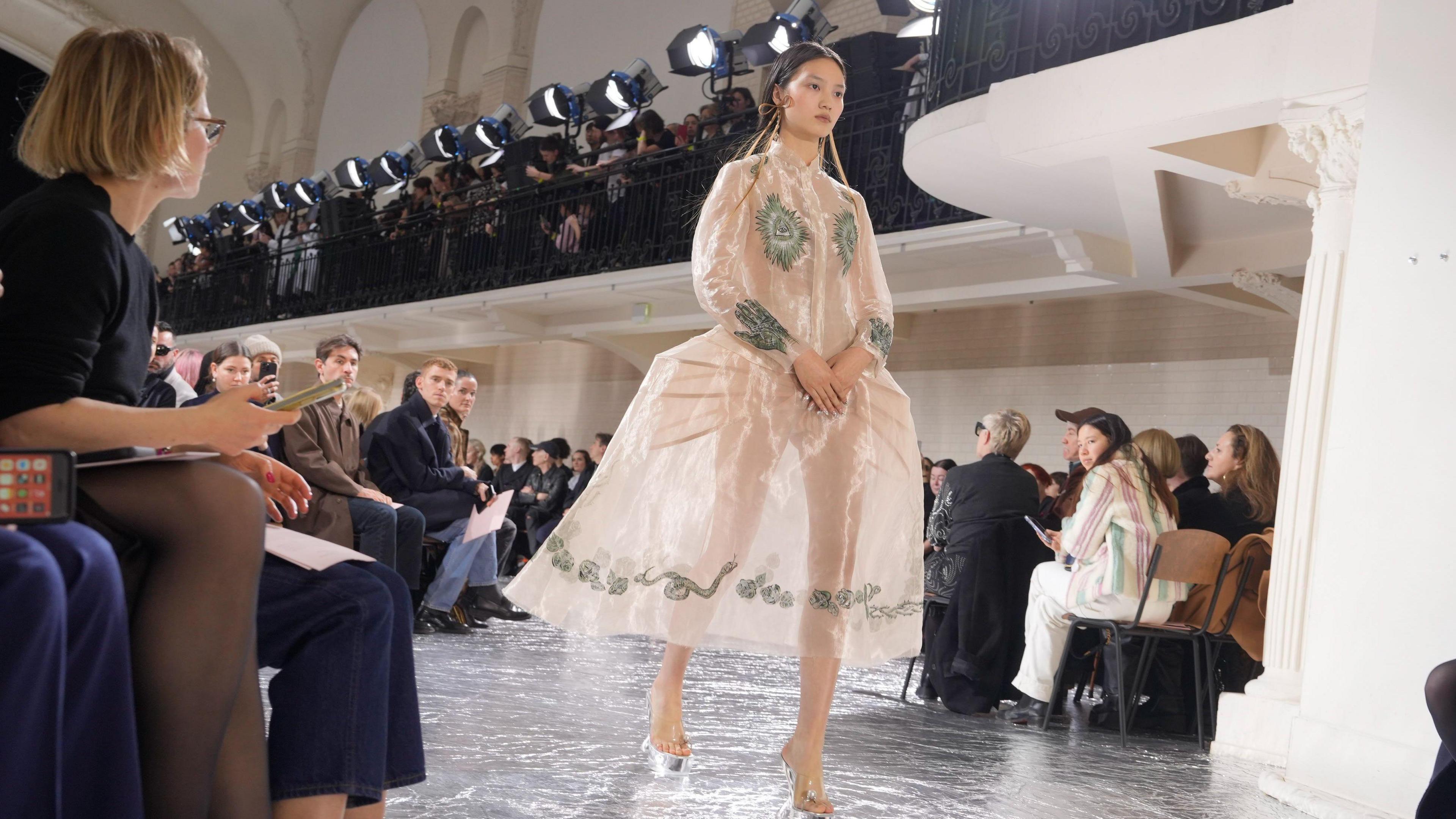 Model at Jean-Paul Gaultier couture show, designed by Simone Rocha