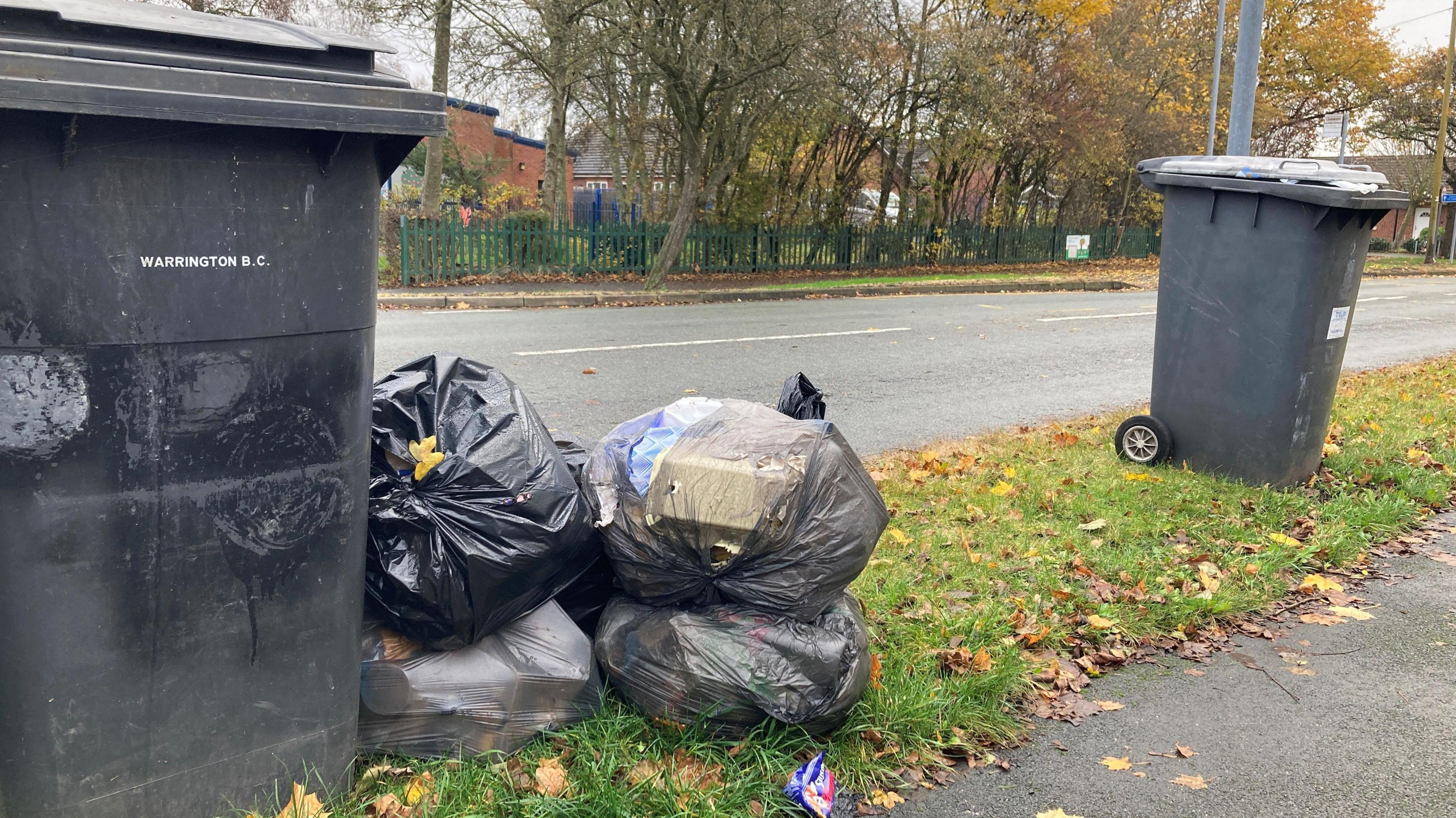 Rubbish next to a Warrington Borough Council bin